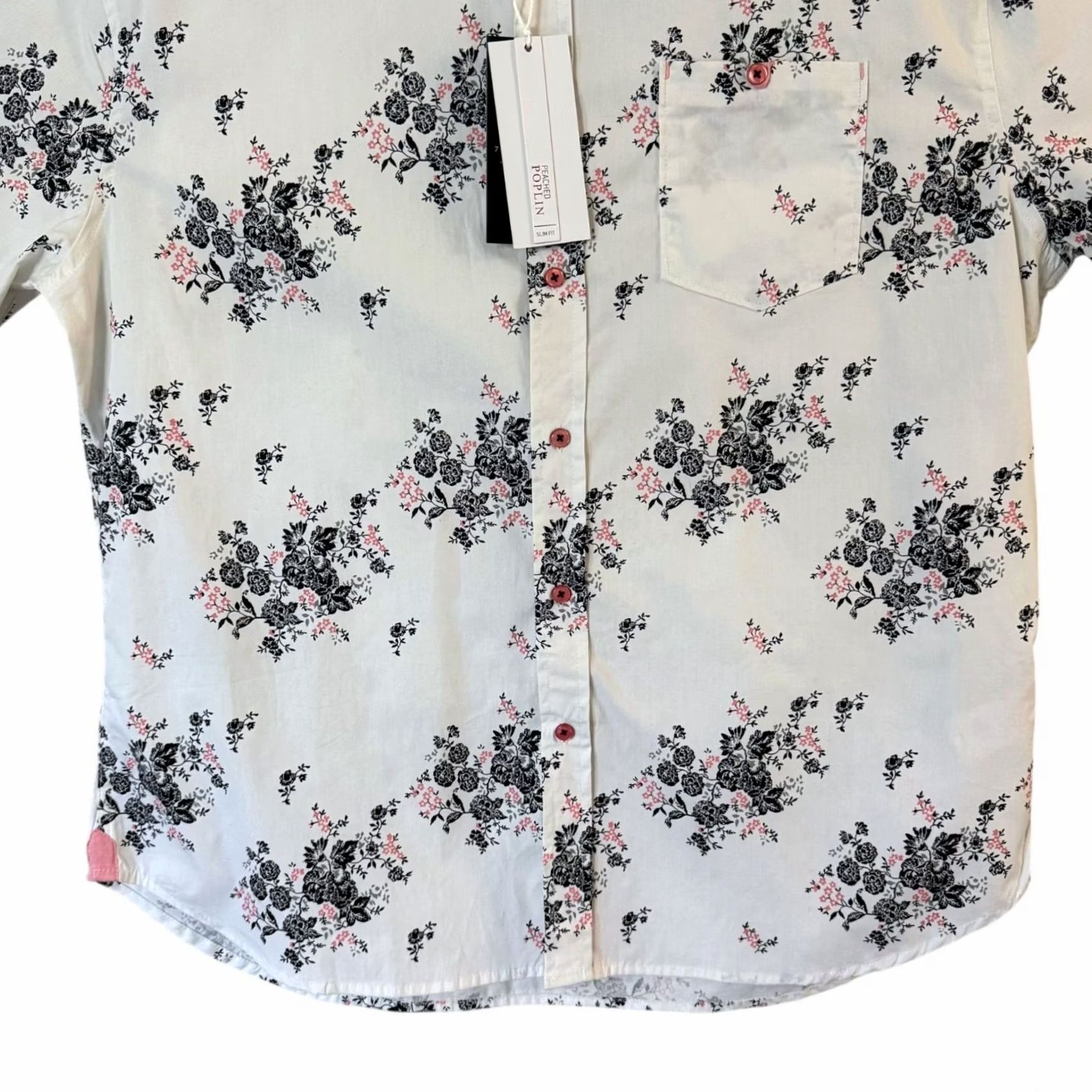 Vintage 7 Diamonds Floral Button-Down Dress Shirt White 2XL Men's Button-Up Cotton Casual Business Holiday Party/Cocktail Pockets New Size 48R - 6 Thumbnail