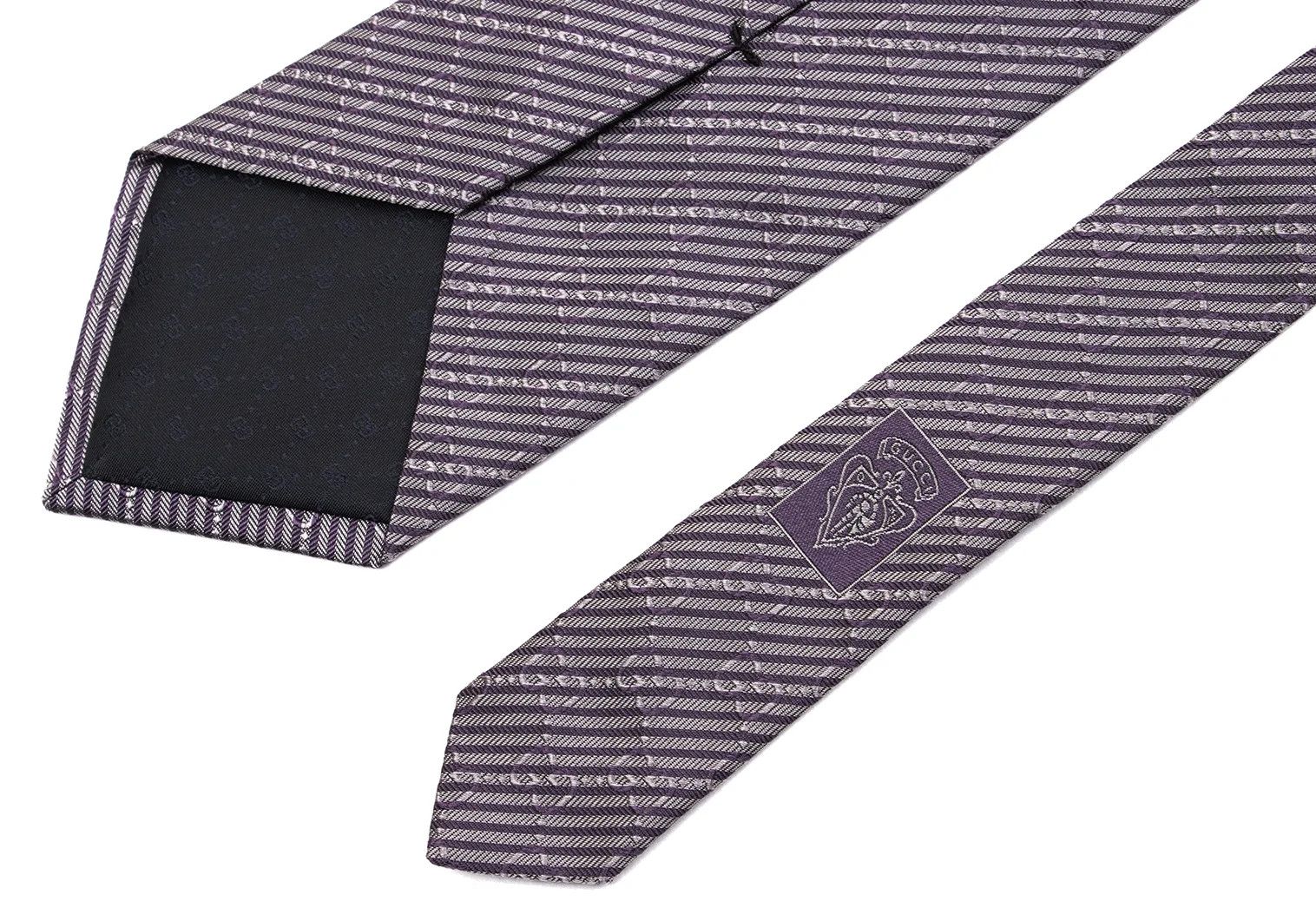 Gucci GG Stripe Jacquard Silk Tie in Gray and Purple Size ONE SIZE - 6 Thumbnail