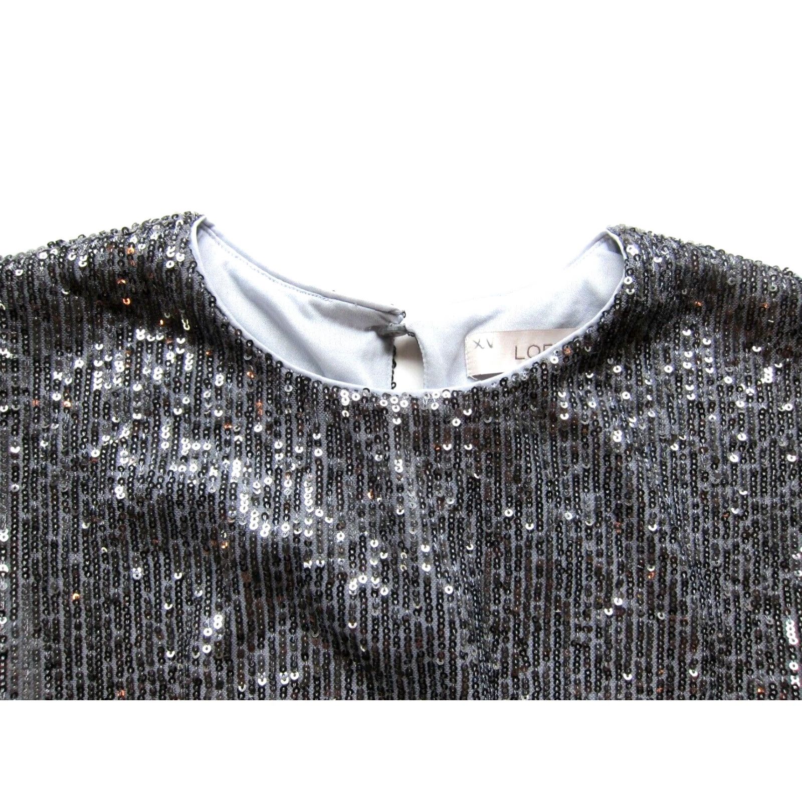 Loft NWT Ann Taylor Loft Silver Grey Sequin Stretch Cap Sleeve Crop Blouse SP Size S / US 4 / IT 40 - 4 Thumbnail