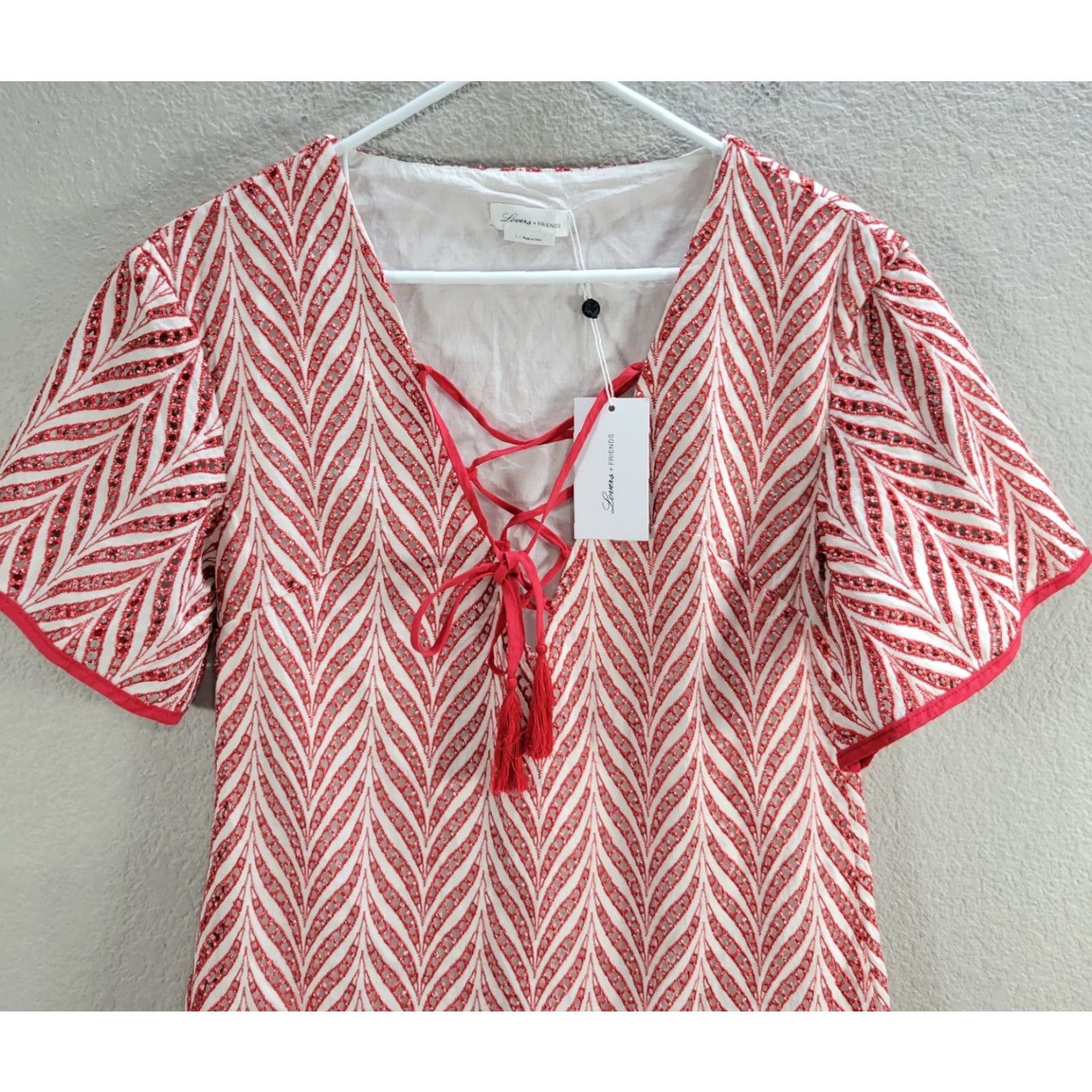 Vintage Lovers + Friends Kayden Red Lace Up Mini Dress Crochet Top Tunic Boho Chic S NWT Shirt Womens Size S / US 4 / IT 40 - 4 Thumbnail