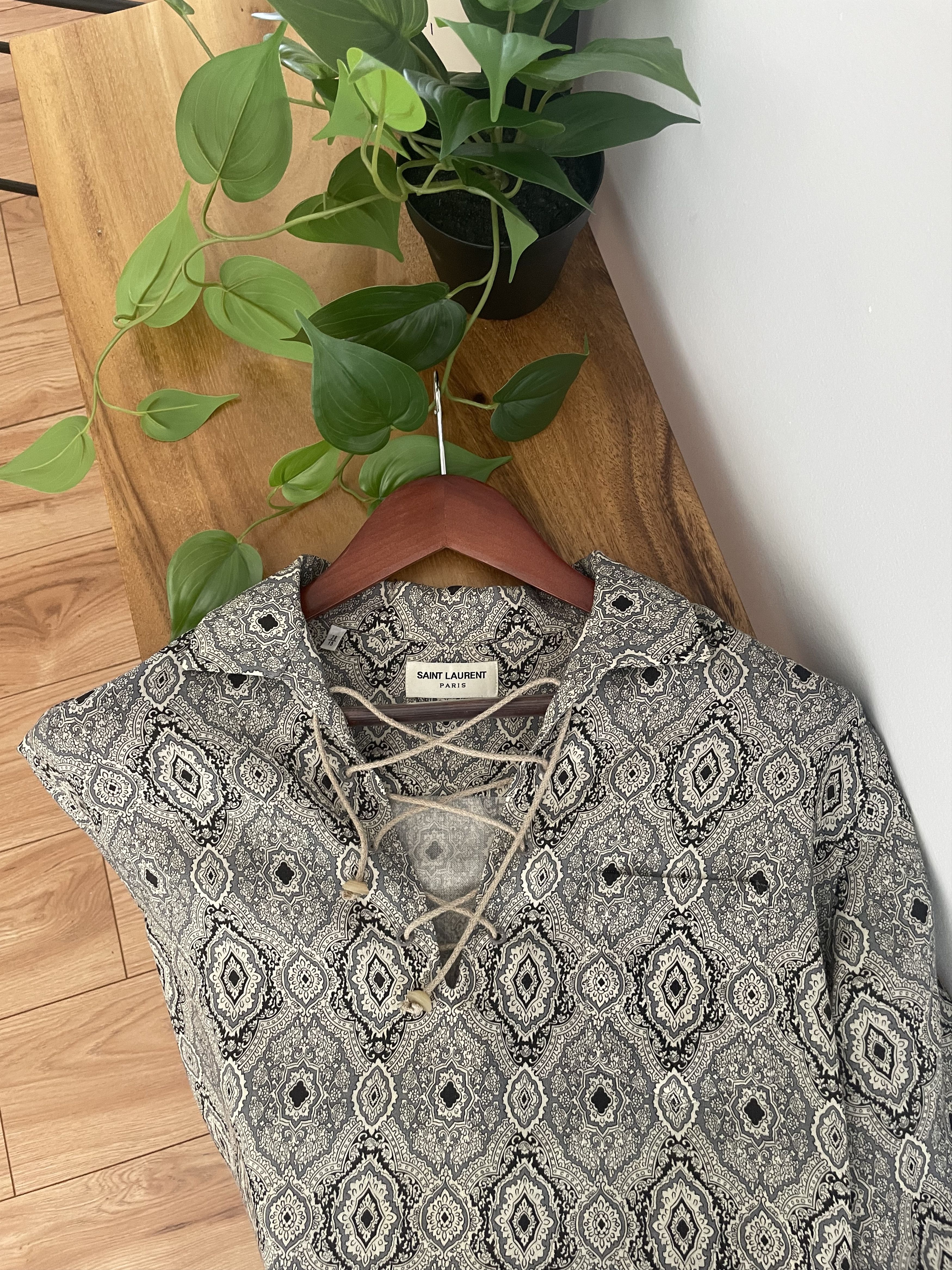 Hedi Slimane × Saint Laurent Paris Saint Laurent laces SS short shirt wool Size US S / EU 44-46 / 1 - 6 Thumbnail