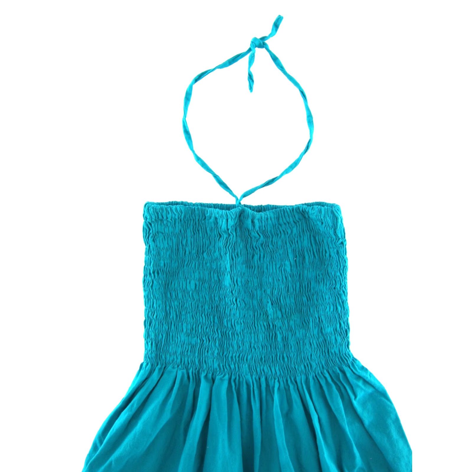 Vintage VTG Cotton Embroidered Floral Teal Blue Pink Midi Halter Tank Sun Dress XS-S - Women - Dress Size XS / US 0-2 / IT 36-38 - 2 Thumbnail