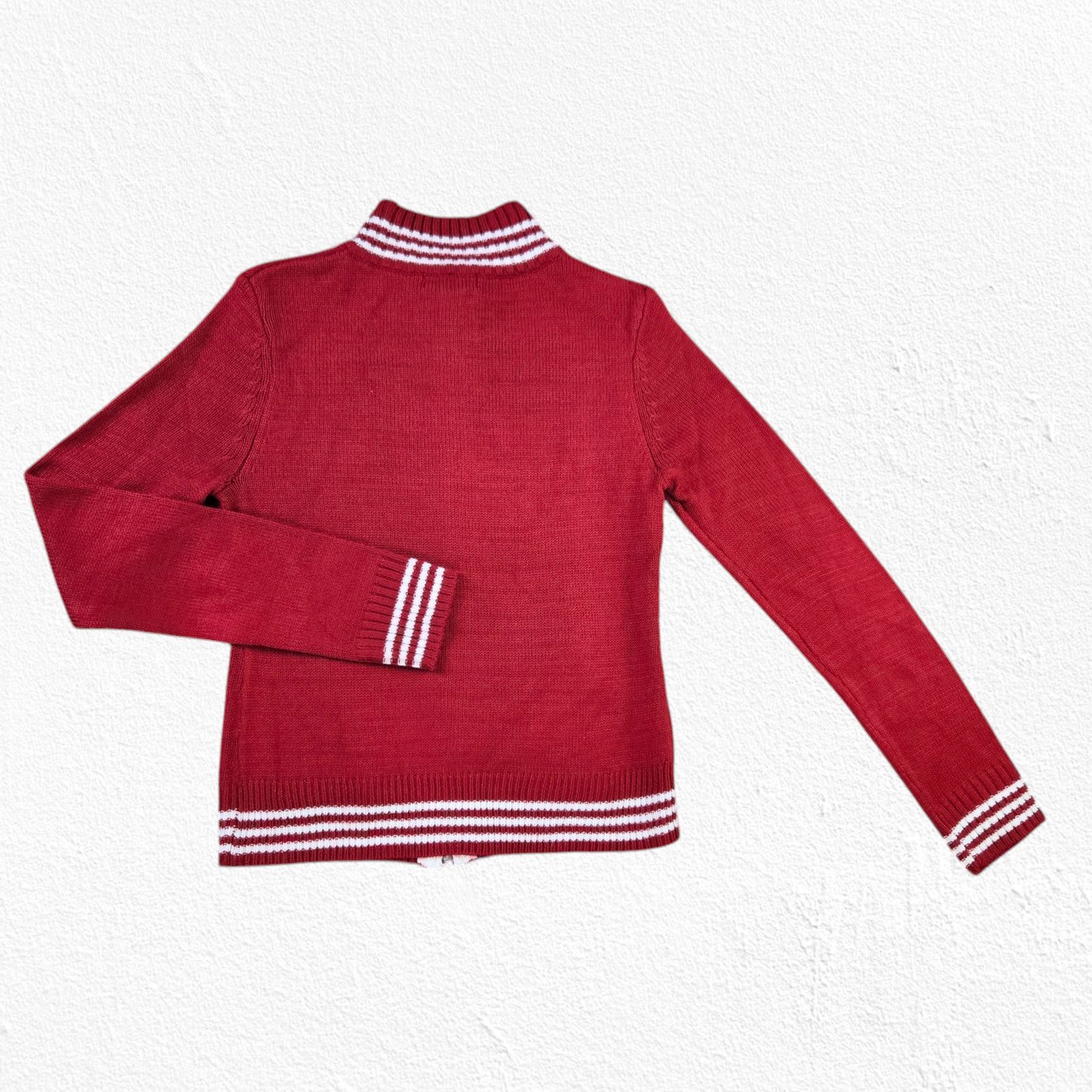 Vintage 90s Y2K Red Striped Full Zip Mock Neck Sweater Size M Size M / US 6-8 / IT 42-44 - 7 Thumbnail