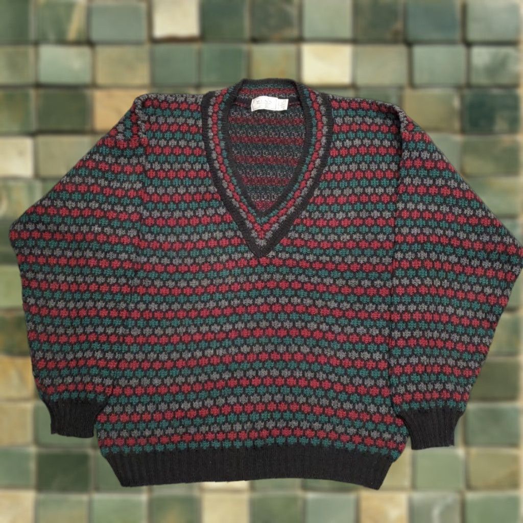 Sears VTG Sears Mens Store Sweater L Red V-neck Pullover 90s Y2K Retro Made in USA Multicolor Knit Geometric Pullover Mens Size US L / EU 52-54 / 3 - 1 Thumbnail