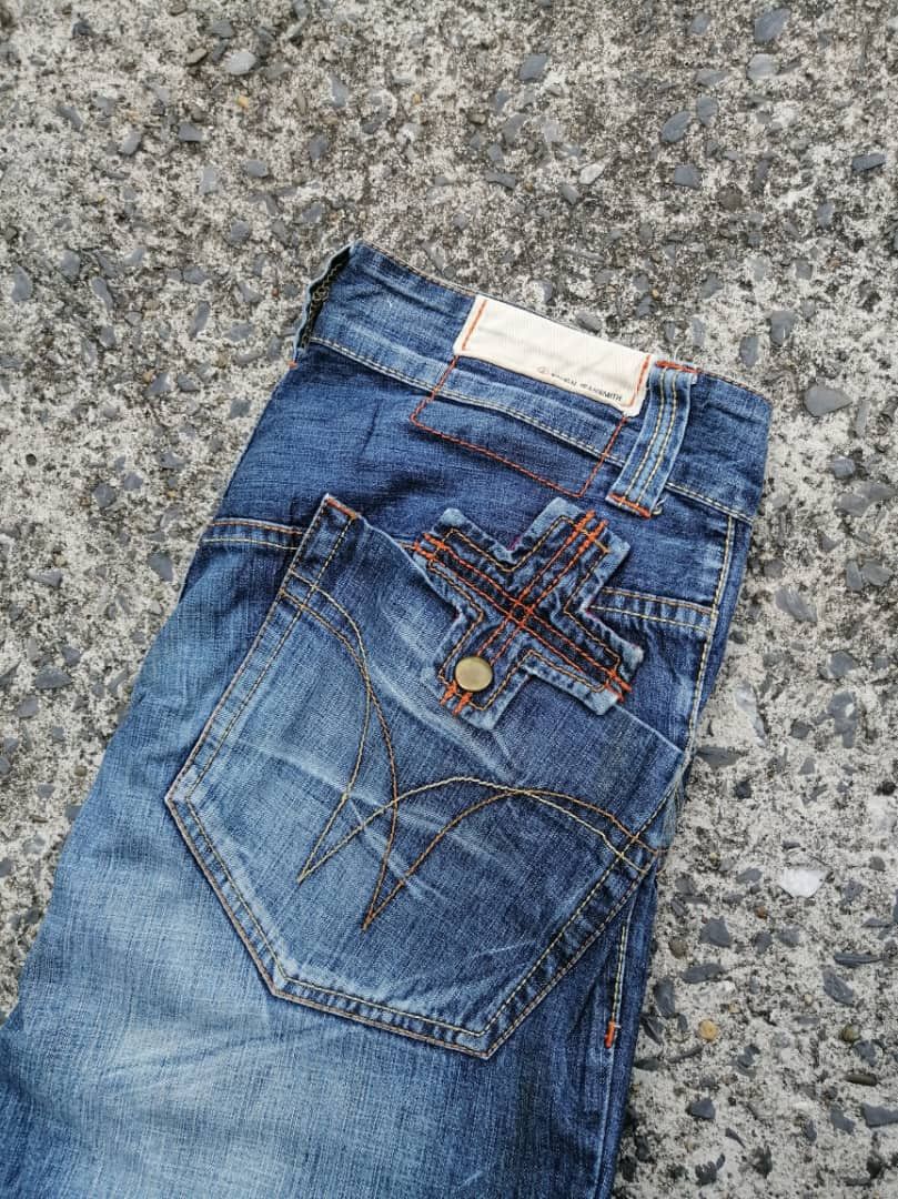 Japanese Brand Tough Jeansmith Low Rise Nice Design Denim Jeans Size 29" - 4 Thumbnail