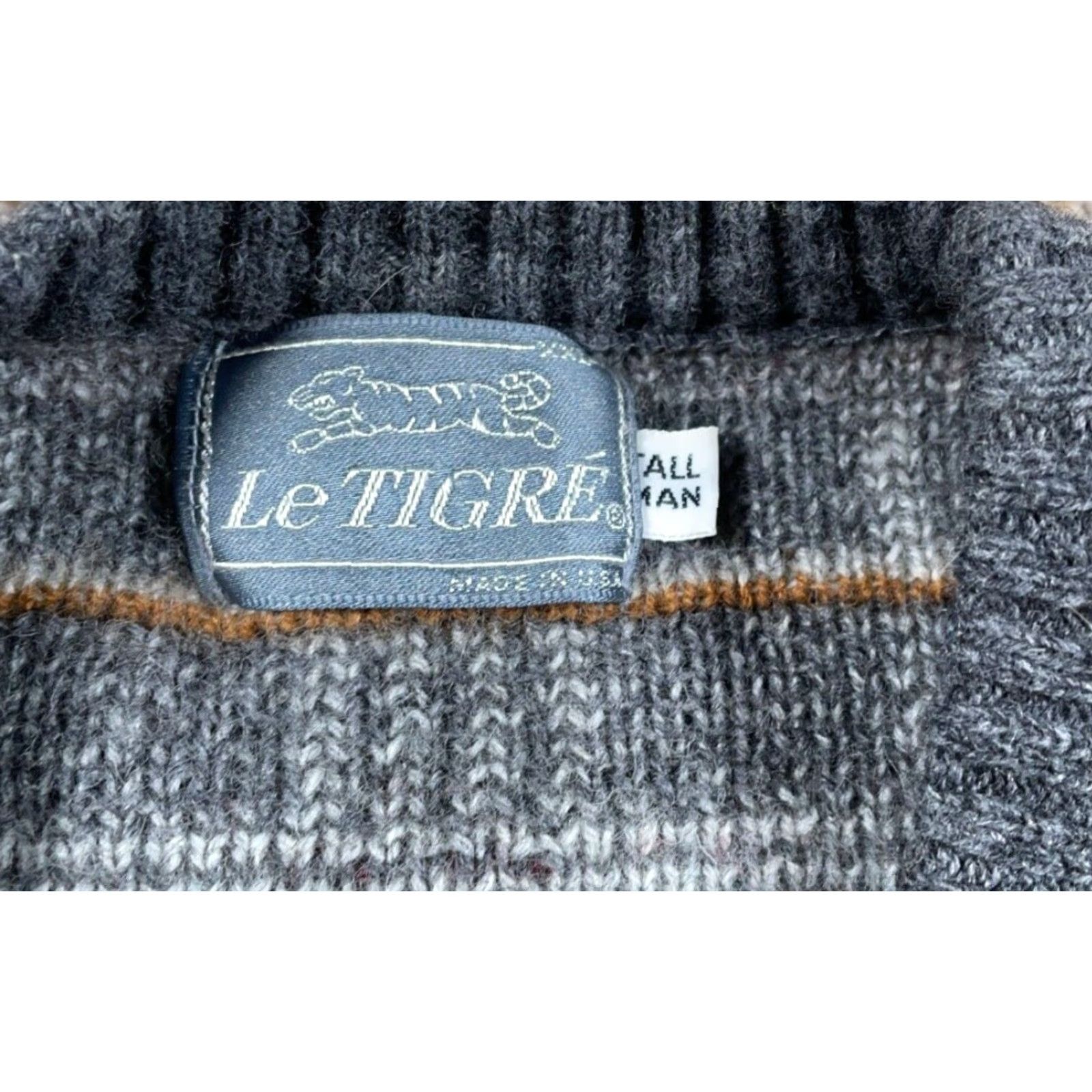 Vintage VINTAGE Le Tigre Sweater Adult 2XL Tall Gray Wool Blend V-Neck Check Heavyweight 80s Mens Size US XXL / EU 58 / 5 - 4 Thumbnail