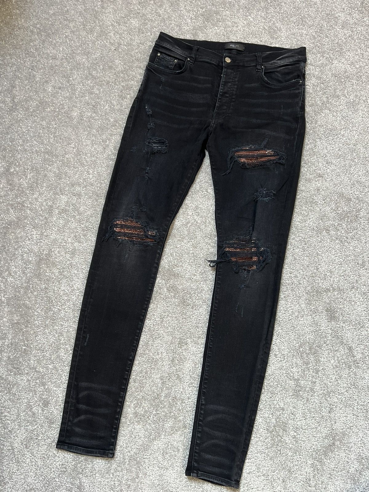Amiri Amiri MX-1 Black Distressed Skinny Jeans With Brown Patch Size US 36 / EU 52 - 3 Thumbnail