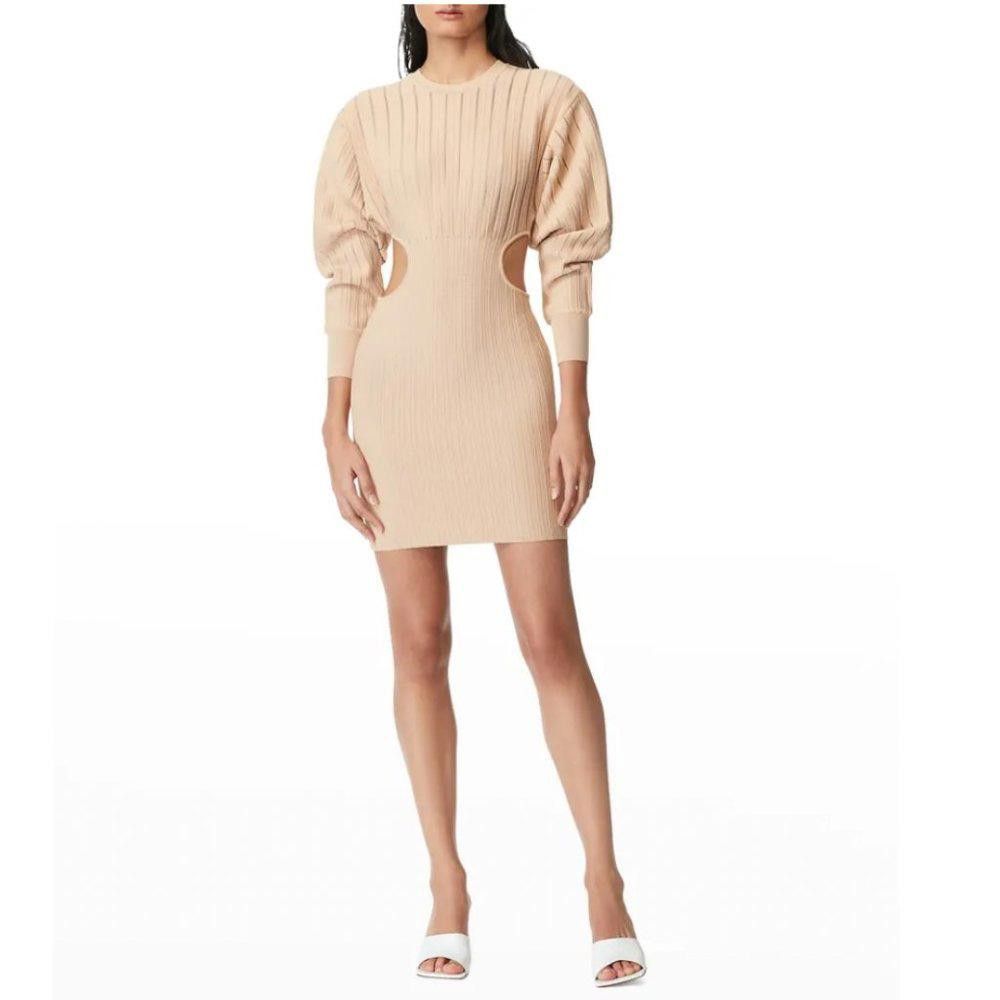 HERVE LEGER Cutout Shadow Stripe Mini Dress Size in Sesame