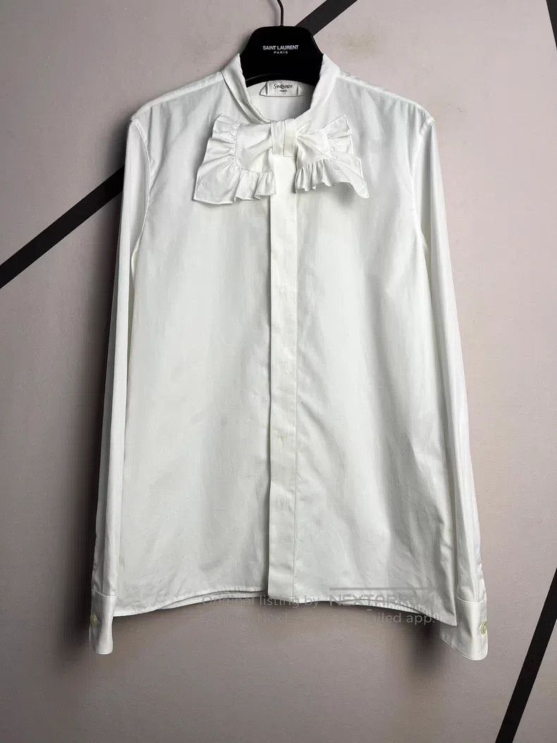 Saint Laurent Paris Saint Laurent Paris size 37 White Lotus Tie Collar Shirt Size US S / EU 44-46 / 1 - 1 Thumbnail