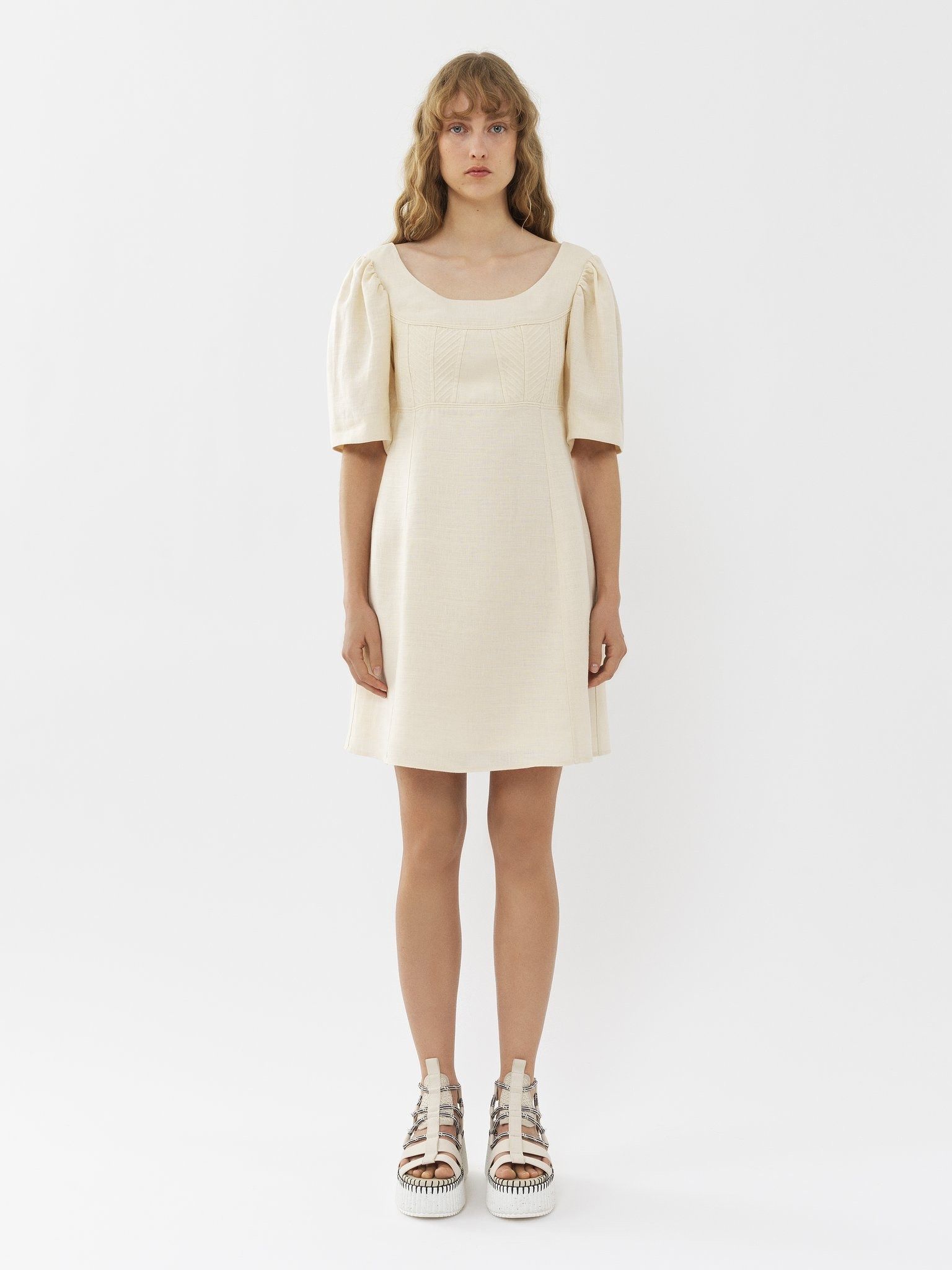 Chloe o1loc1c10425 Boat-Neck Mini Dress in Coconut Milk Size M / US 6-8 / IT 42-44 - 2 Thumbnail