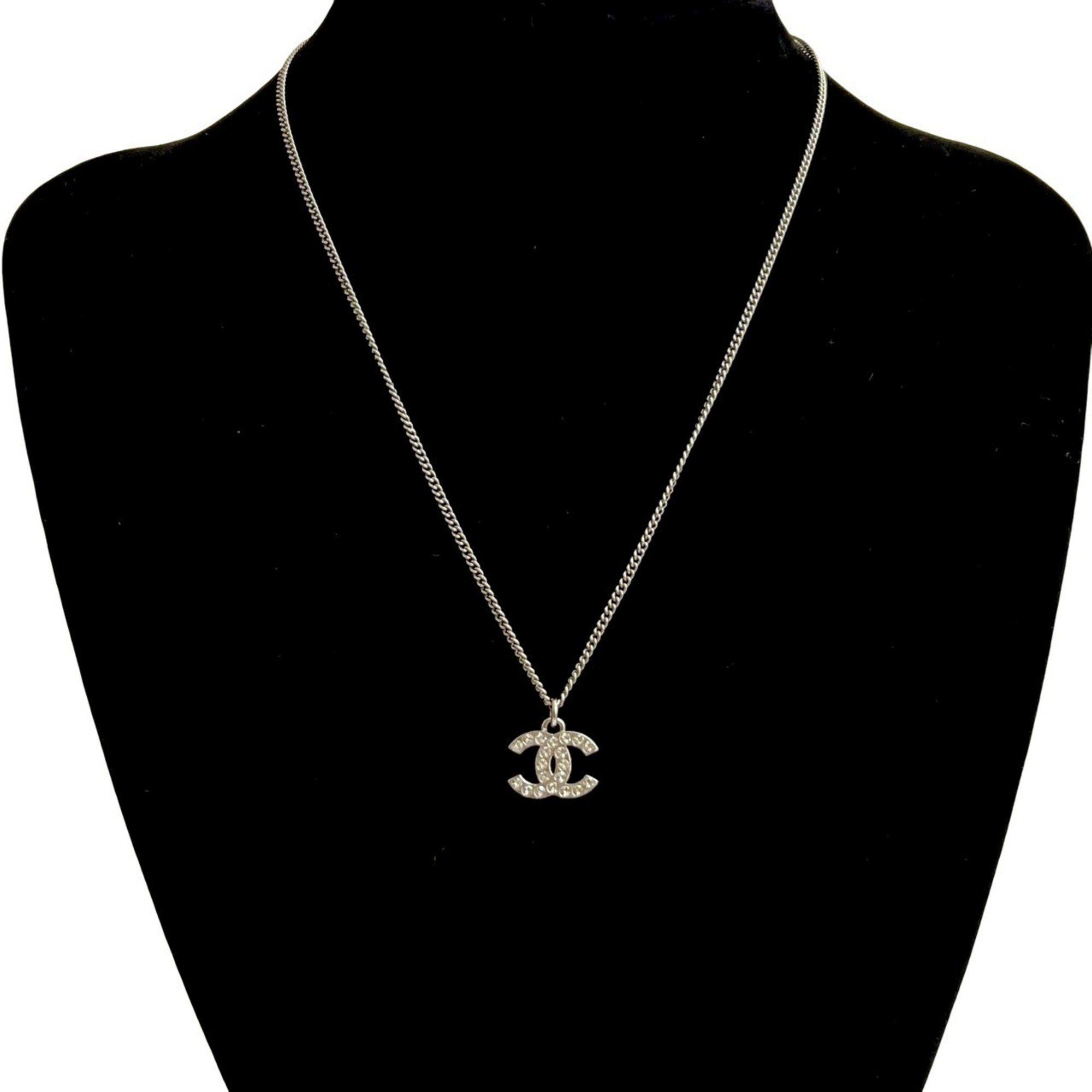 Chanel CHANEL Coco Mark Metal Rhinestone Chain Necklace Pendant in Silver 57614 Size ONE SIZE - 1 Thumbnail