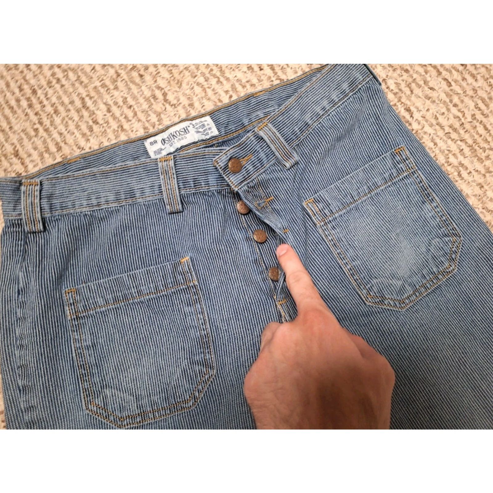 Vintage OshKosh B'gosh Womens Pants 8R Blue Railroad Striped Pants Front Pockets Button Fly Classic Fit Casual Size 30" / US 8 / IT 44 - 3 Thumbnail