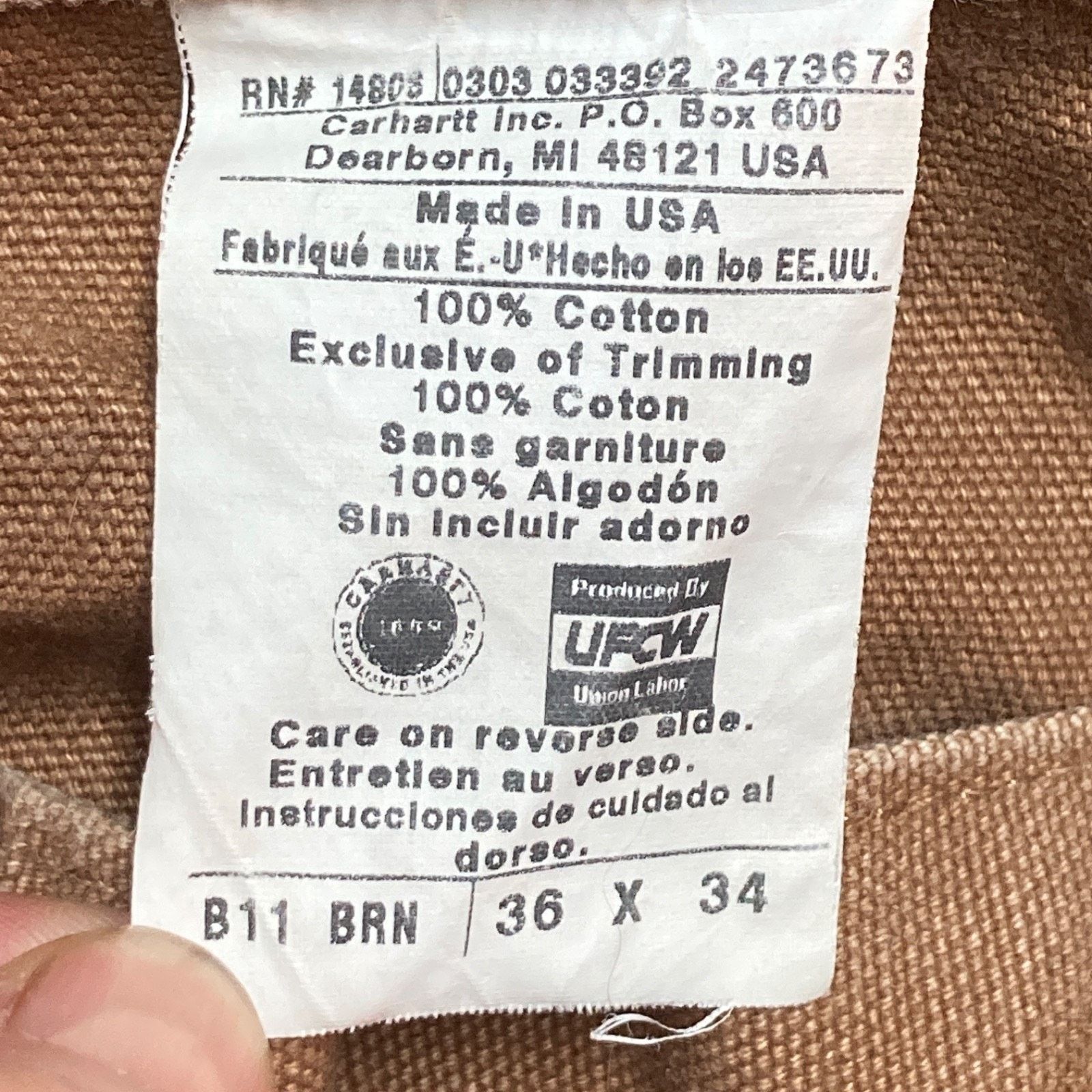 Carhartt Carhartt B11 Loose Canvas Carpenter USA VTG Mens 36x34 Brown Size US 36 / EU 52 - 3 Thumbnail