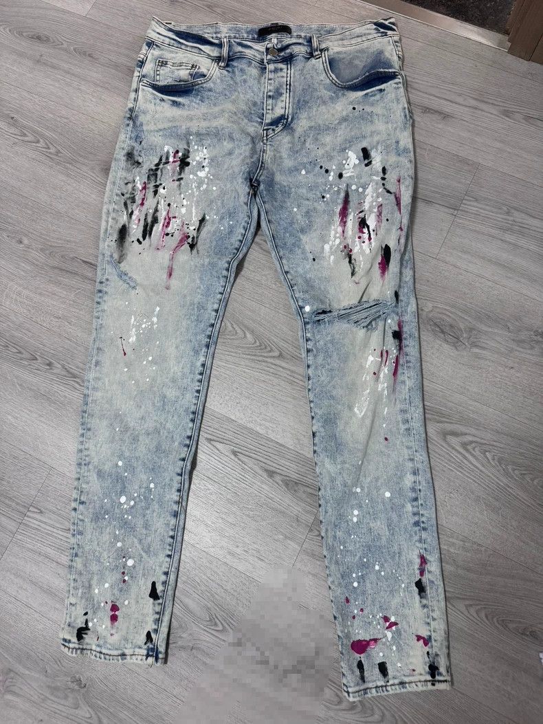 Amiri Amiri Light blue splatter straight leg distressed denim je Size US 38 / EU 54 - 1 Thumbnail