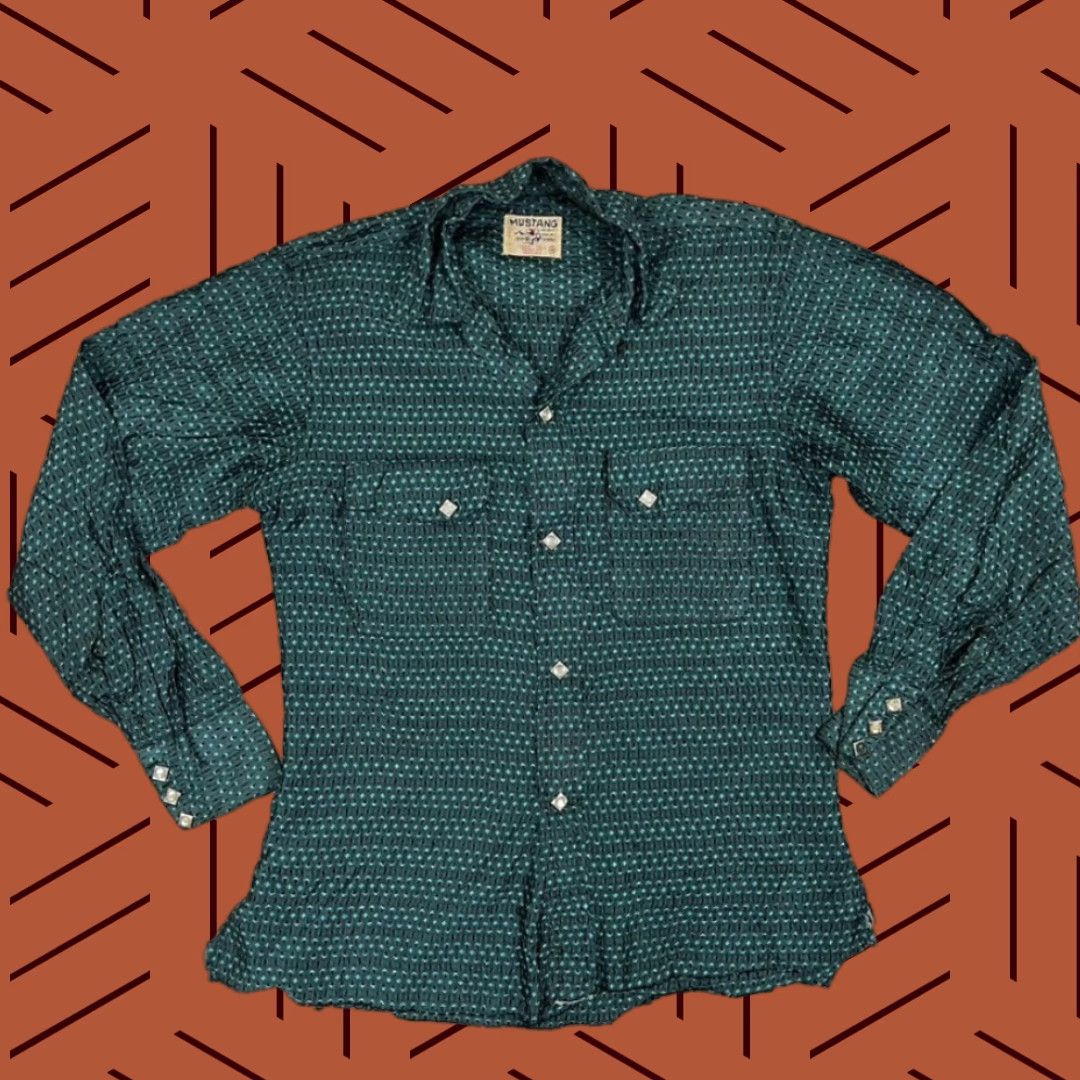 Vintage VINTAGE Mustang Shirt Womens Small Long Tail Green Pearl Snap Western Cowgirl 80s Size S / US 4 / IT 40 - 1 Thumbnail
