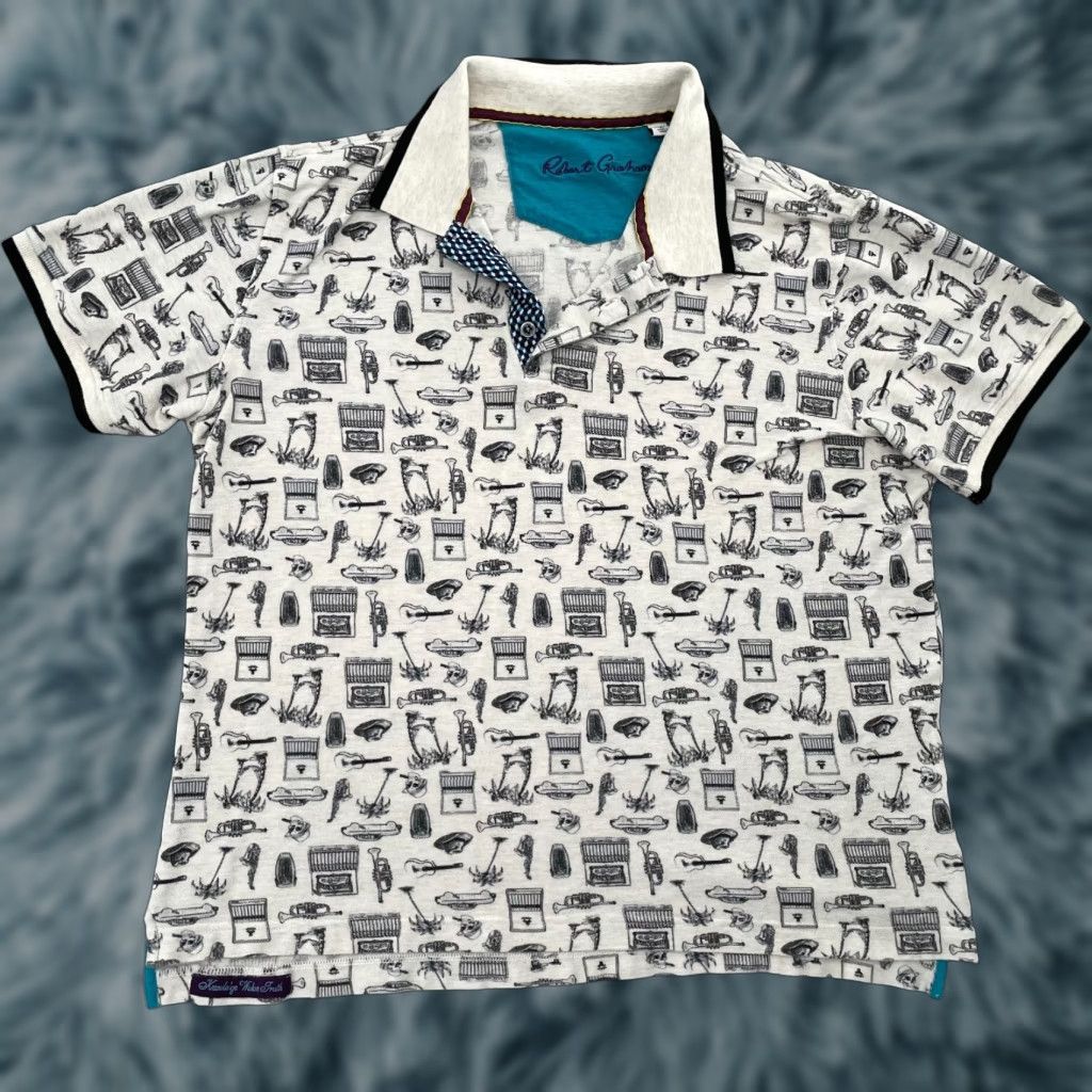 Robert Graham VINTAGE Robert Graham Polo Shirt Men Adult Large White Geometric Music Cars 90s Size US L / EU 52-54 / 3 - 1 Thumbnail