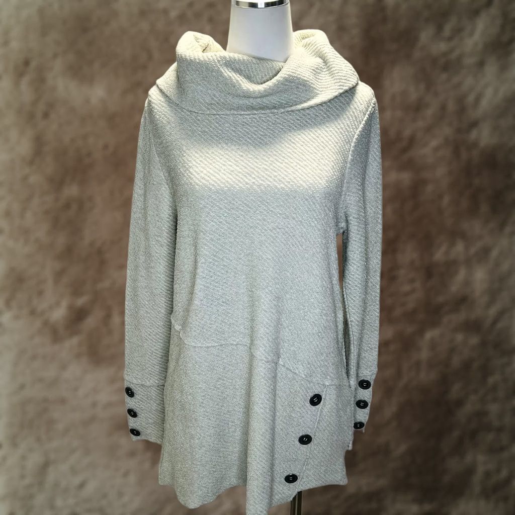 Soft Surroundings Soft Surroundings Sweater Womens Large Green Langley Cowl Neck Button Tunic New Size L / US 10 / IT 46 - 1 Thumbnail