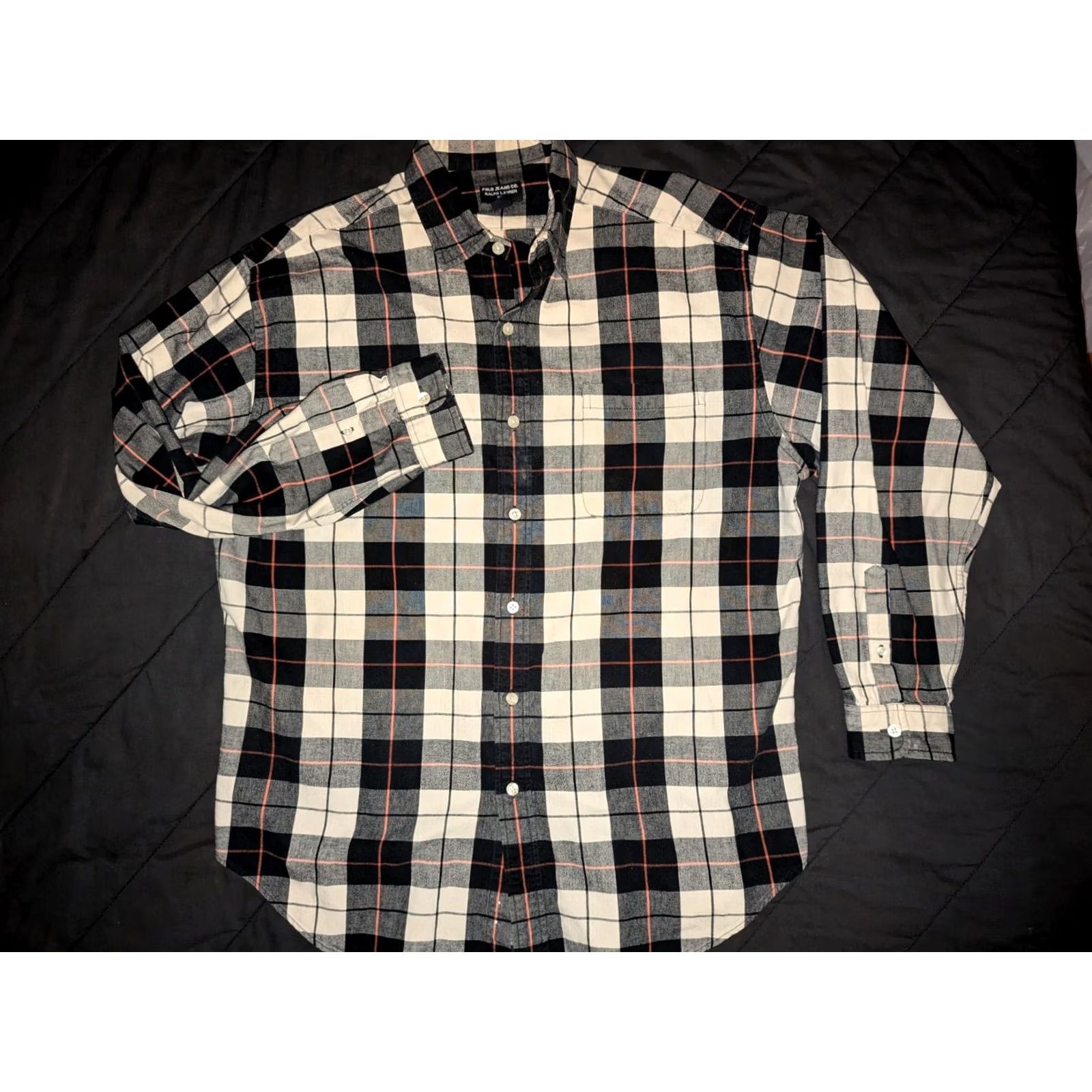Polo Ralph Lauren VINTAGE Polo Ralph Lauren Polo Jeans Co Flannel Shirt Mens XL Plaid Button Up Black Cotton Size US XL / EU 56 / 4 - 2 Thumbnail
