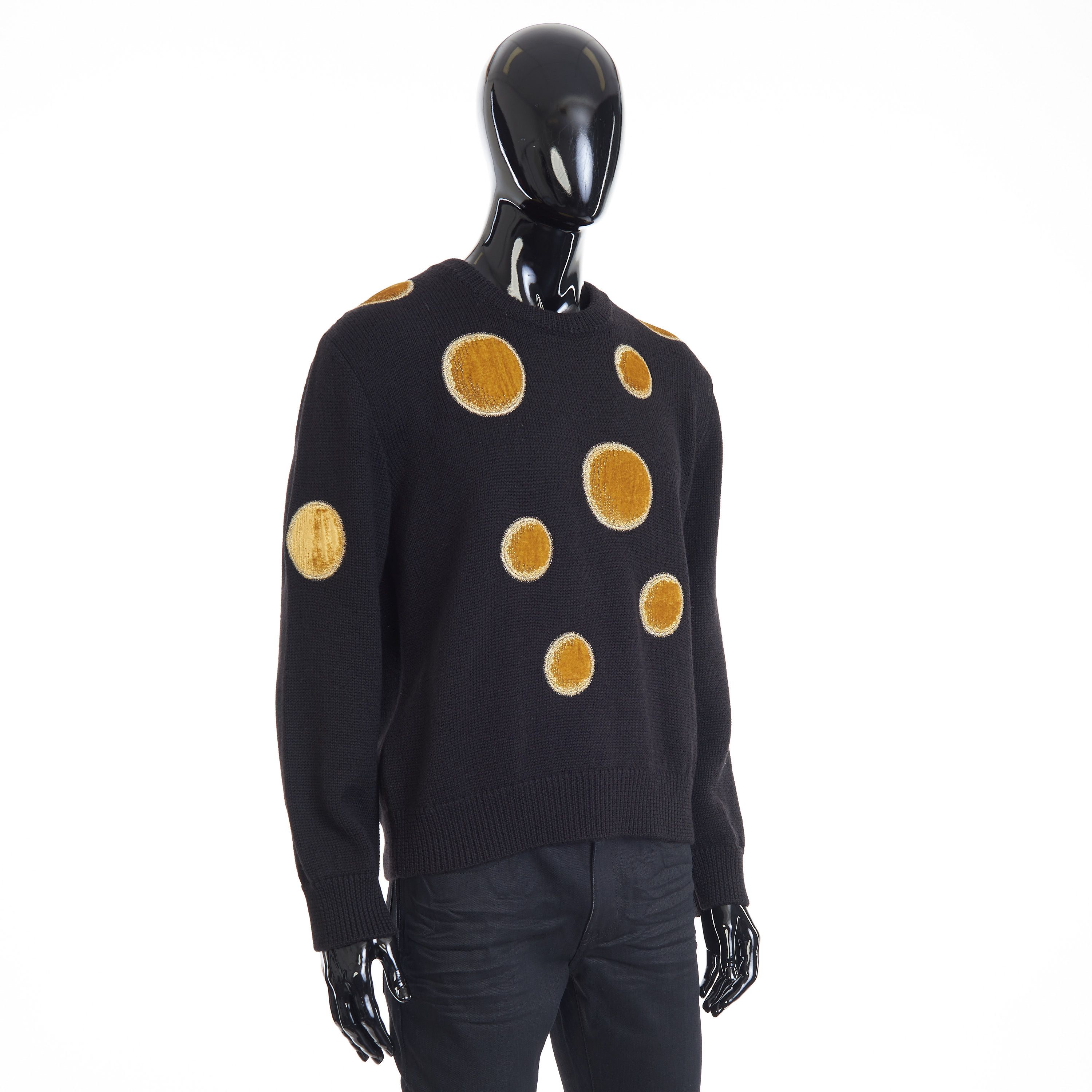Celine Black Crew Neck Knit Sweater - Velvet Inserts, Wool Size US L / EU 52-54 / 3 - 8 Thumbnail