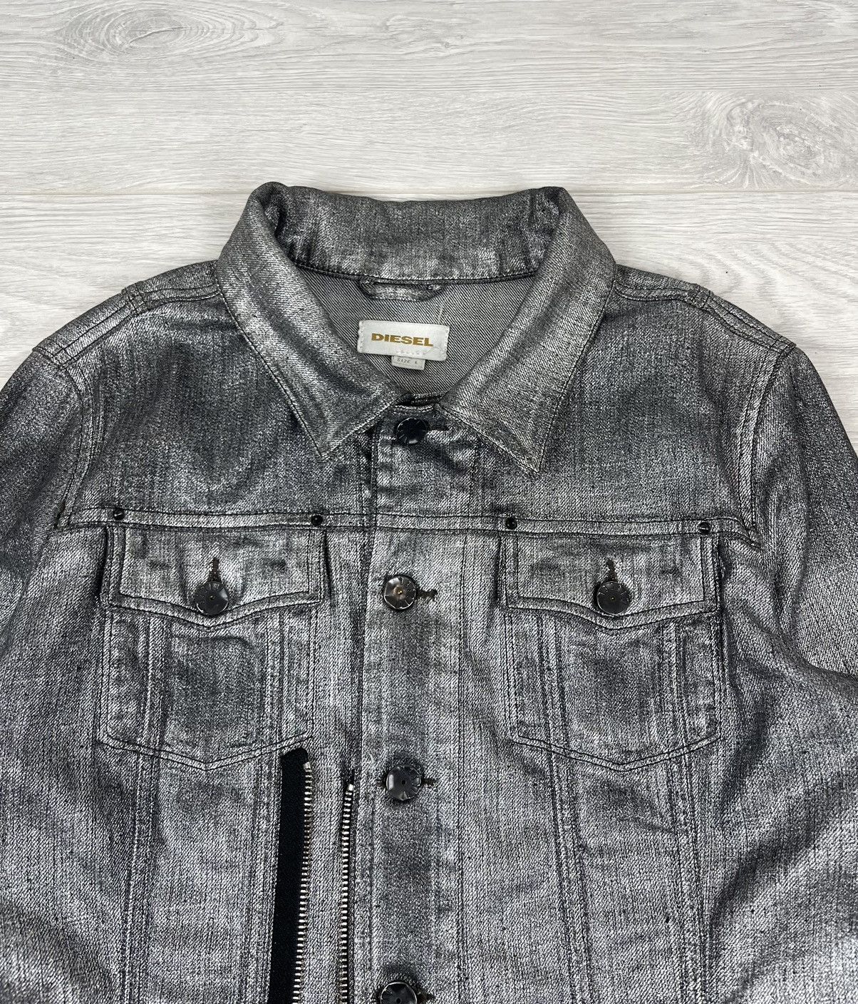 Diesel Diesel Y2K Silver Denim Waxed Trucker Jacket L Size Size L / US 10 / IT 46 - 5 Thumbnail