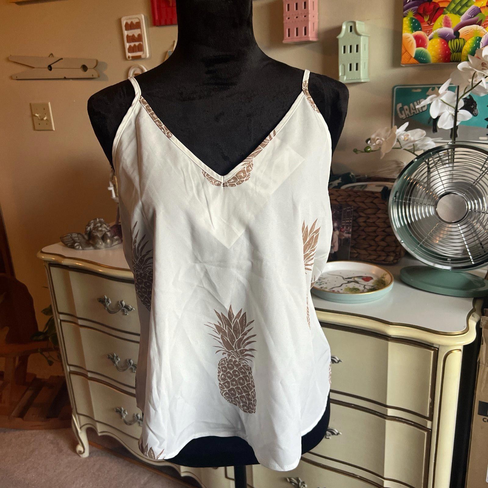 Shein y2k White and brown pineapple print top adjustable straps Size S / US 4 / IT 40 - 1 Thumbnail