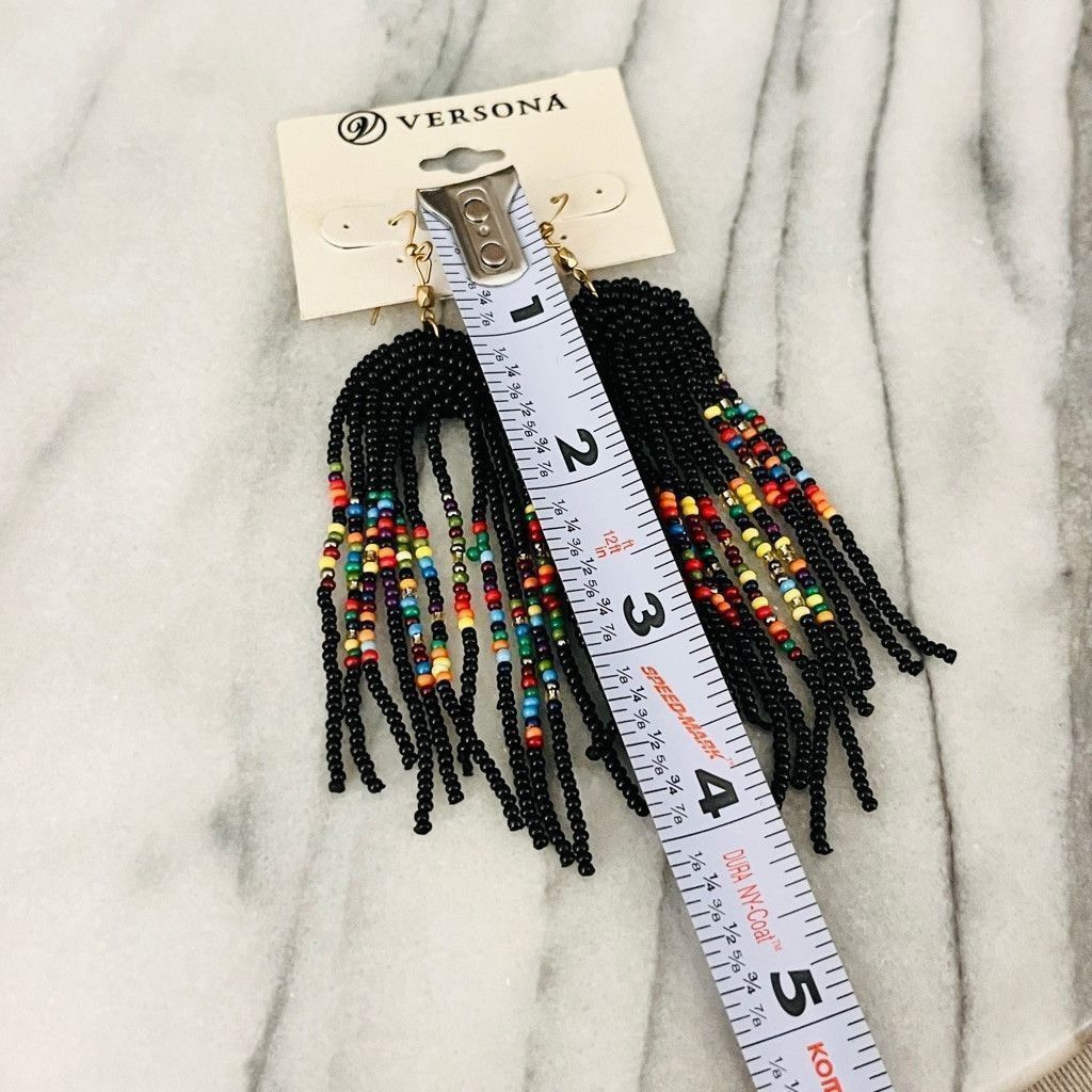 Jewelry Versona Beaded Tassel Earrings Black Multicolor Dangle Size ONE SIZE - 5 Thumbnail