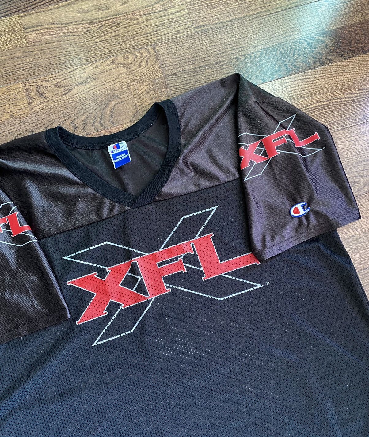 Image of Vintage Xfl Champion Football Jersey in Black, Men's (Size XL)