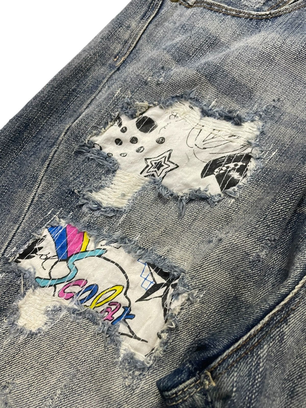 Hysteric Glamour × Japanese Brand Bit Blue X Scolar Japan Drop Crotch Craft Sashiko Boro Jeans Size US 31 - 10 Thumbnail
