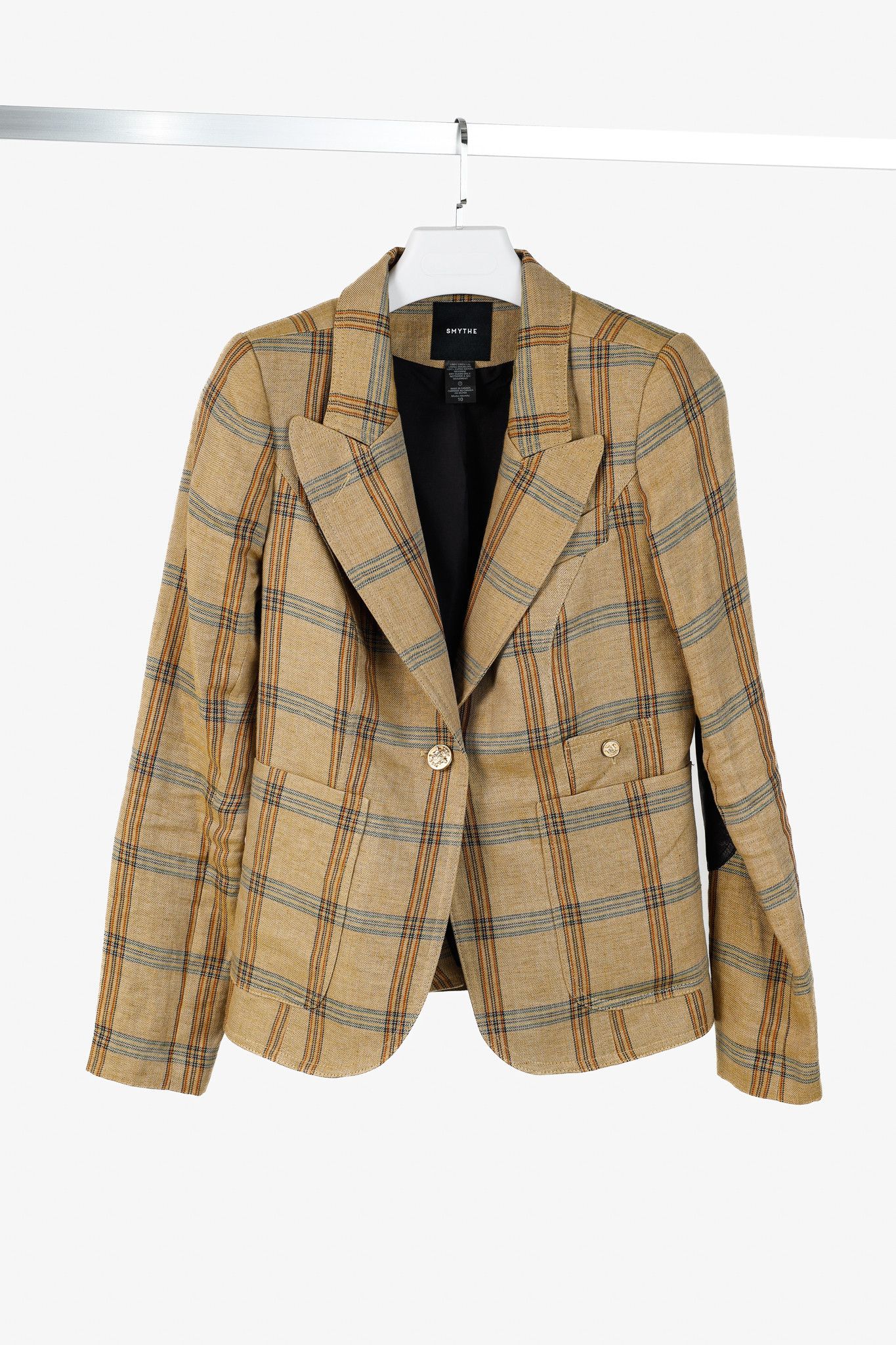 Smythe Patch Pocket Duchess Plaid Leather-Elbow-Patch Blazer