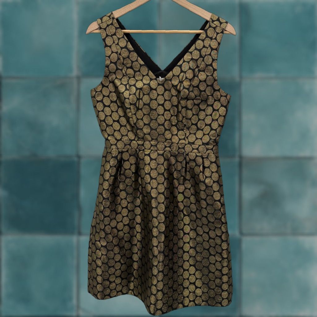 J.Crew J.Crew Dress Womens 6 Black Jacquard Polka Dot Fit & Flare Party Cocktail Sleeveless V-Neck Short Size M / US 6-8 / IT 42-44 - 1 Thumbnail
