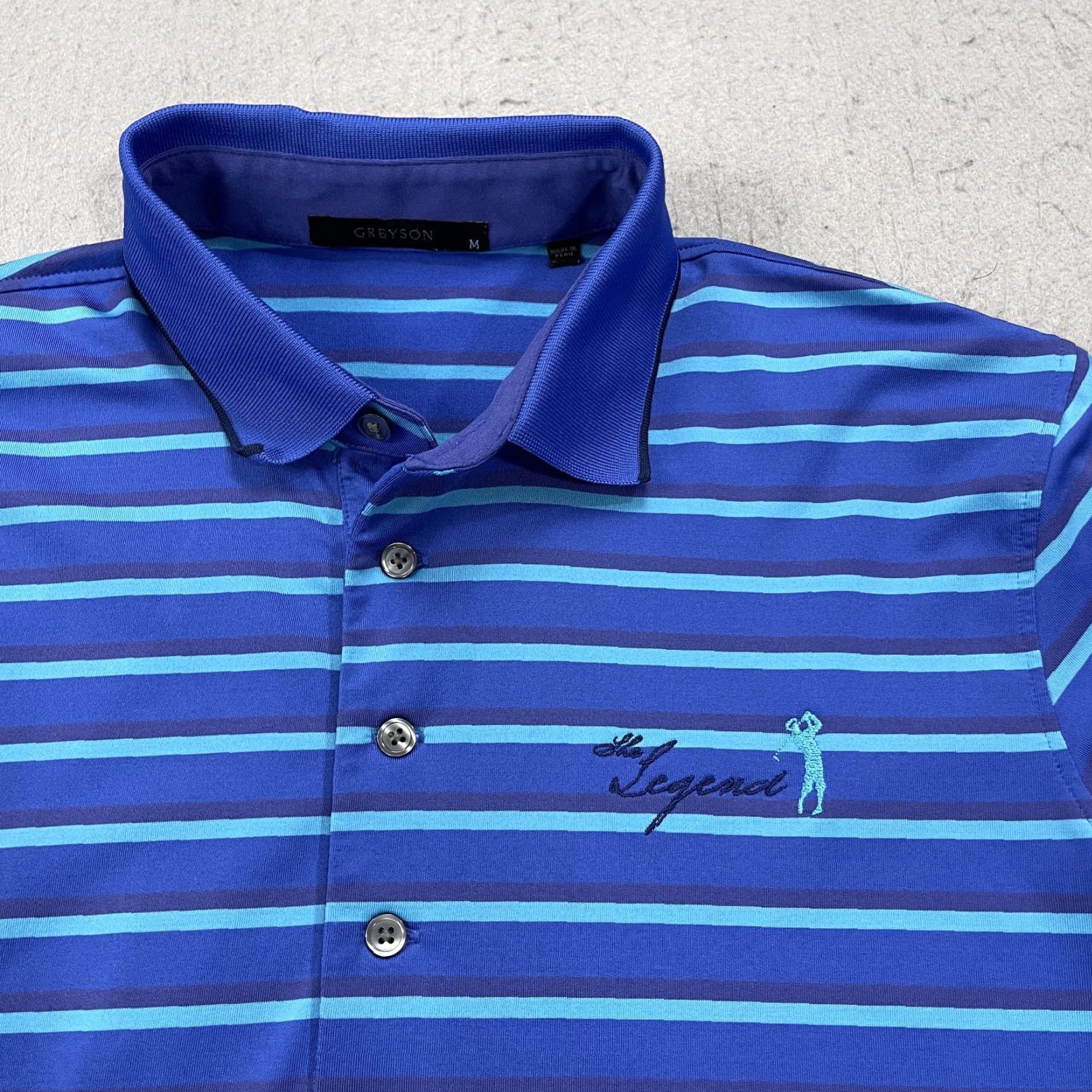 Vintage Greyson Polo Shirt Mens M Blue Stripe Performance Stretch The Legend Logo Polo Shirt Mens M Blue Stripe Performance Stretch The Legend Logo Size US M / EU 48-50 / 2 - 2 Thumbnail