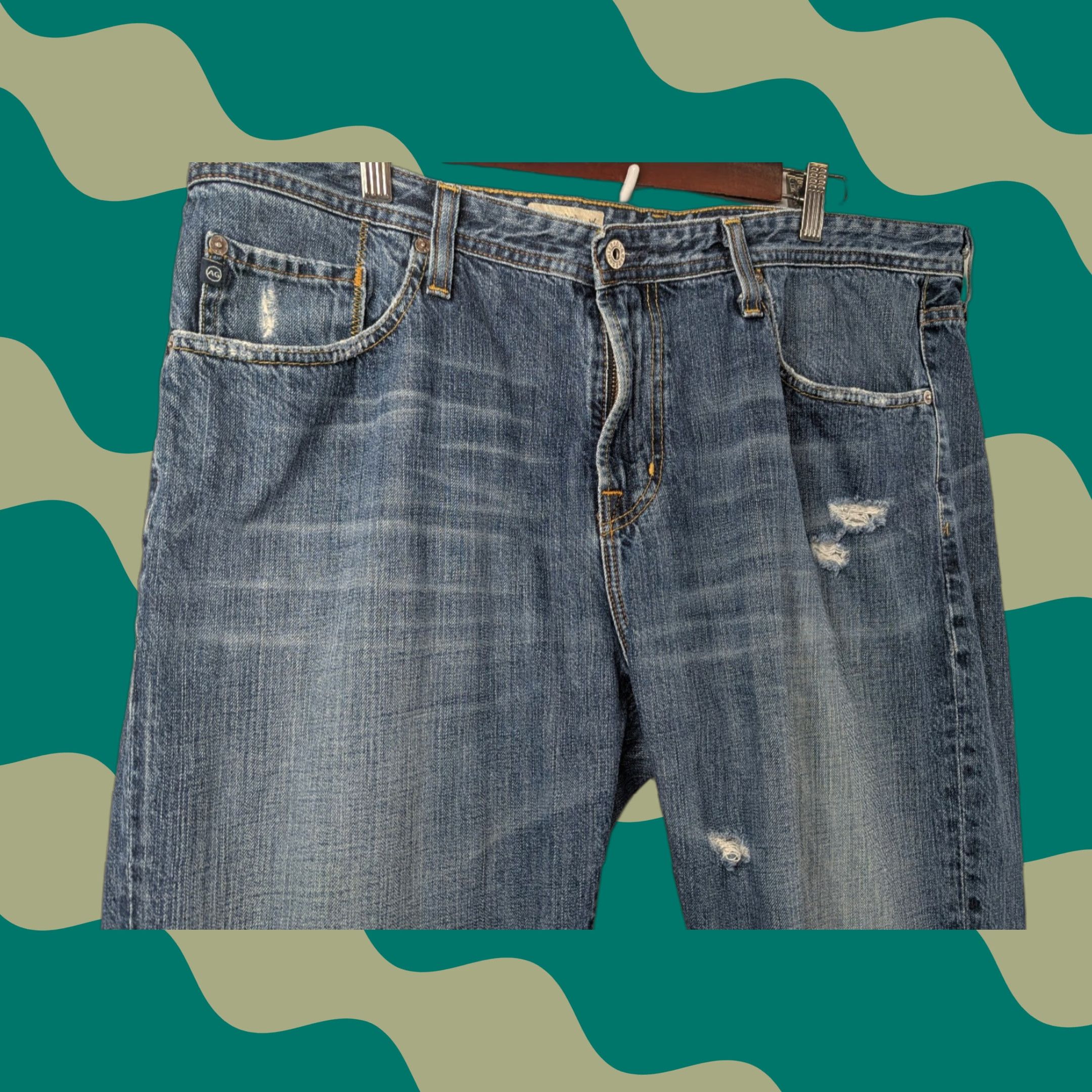 Denime AG Adriano Goldschmied The Protege Jeans Mens Straight Denim 40x32 Blue Distressed 5-Pocket Slim Fit N/A Size US 40 / EU 56 - 1 Thumbnail