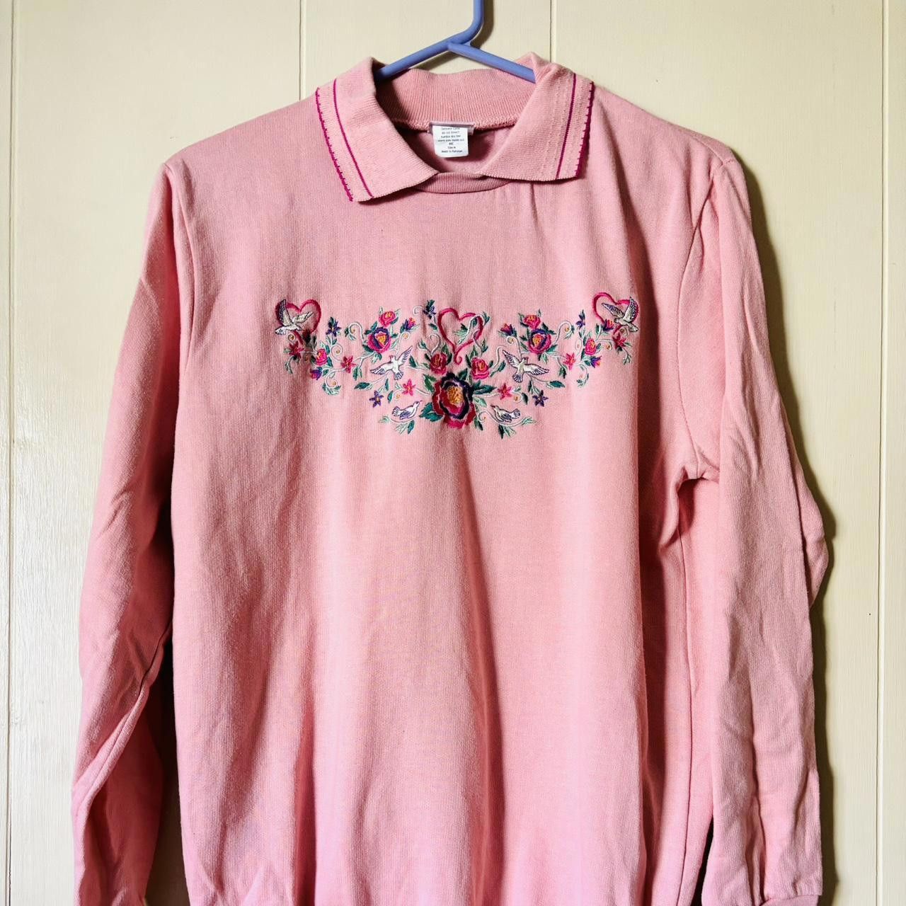 Vintage Vintage 80s Women's Pink Cottage Coquette Sweatshirt Size M / US 6-8 / IT 42-44 - 5 Thumbnail