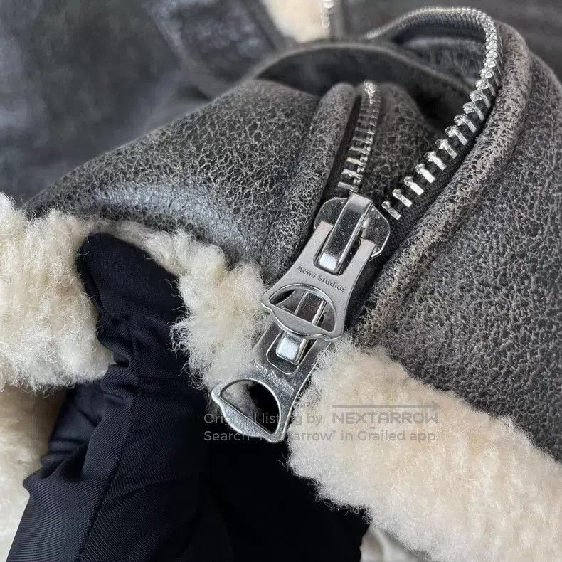 Acne Studios Acne Studios Grey Leather and Fur Collar Flight Jacket Size M / US 6-8 / IT 42-44 - 5 Thumbnail