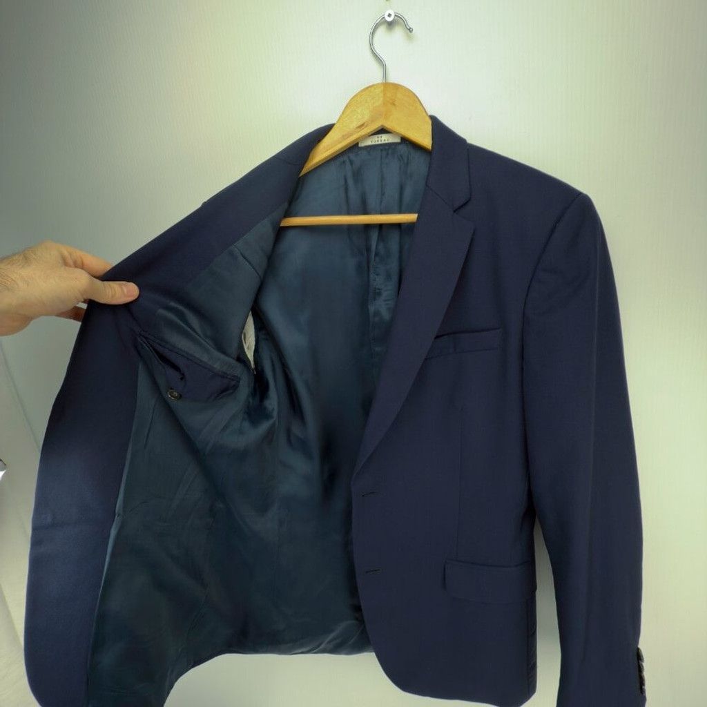 De Fursac DE FURSAC Virgin Serge Carbon Blue Suit Blazer Jacket 46 S/M Size 46R - 8 Thumbnail