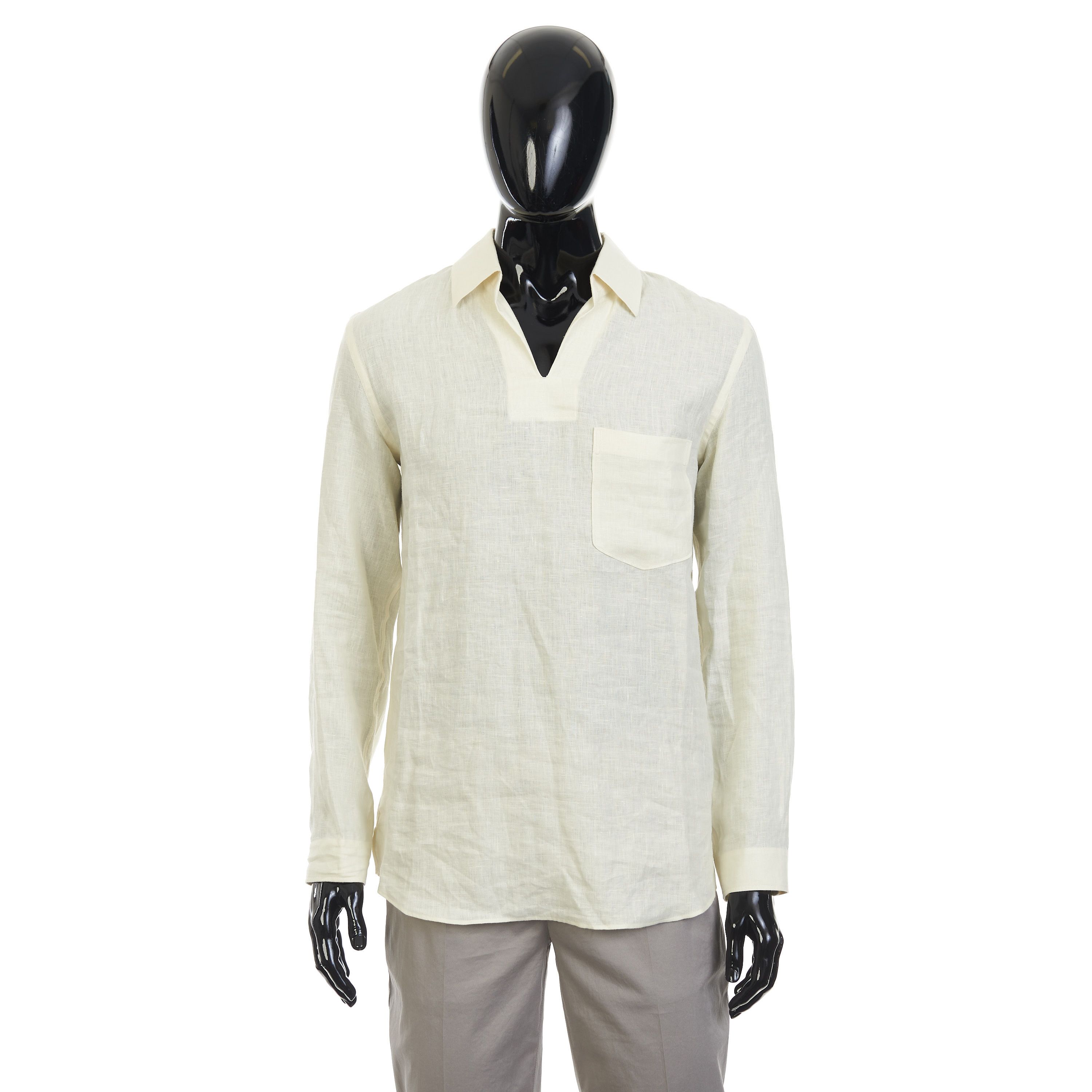 Ermenegildo Zegna Light Yellow Oasi Lino Polo Shirt with Vareuse Collar Size US S / EU 44-46 / 1 - 1 Thumbnail