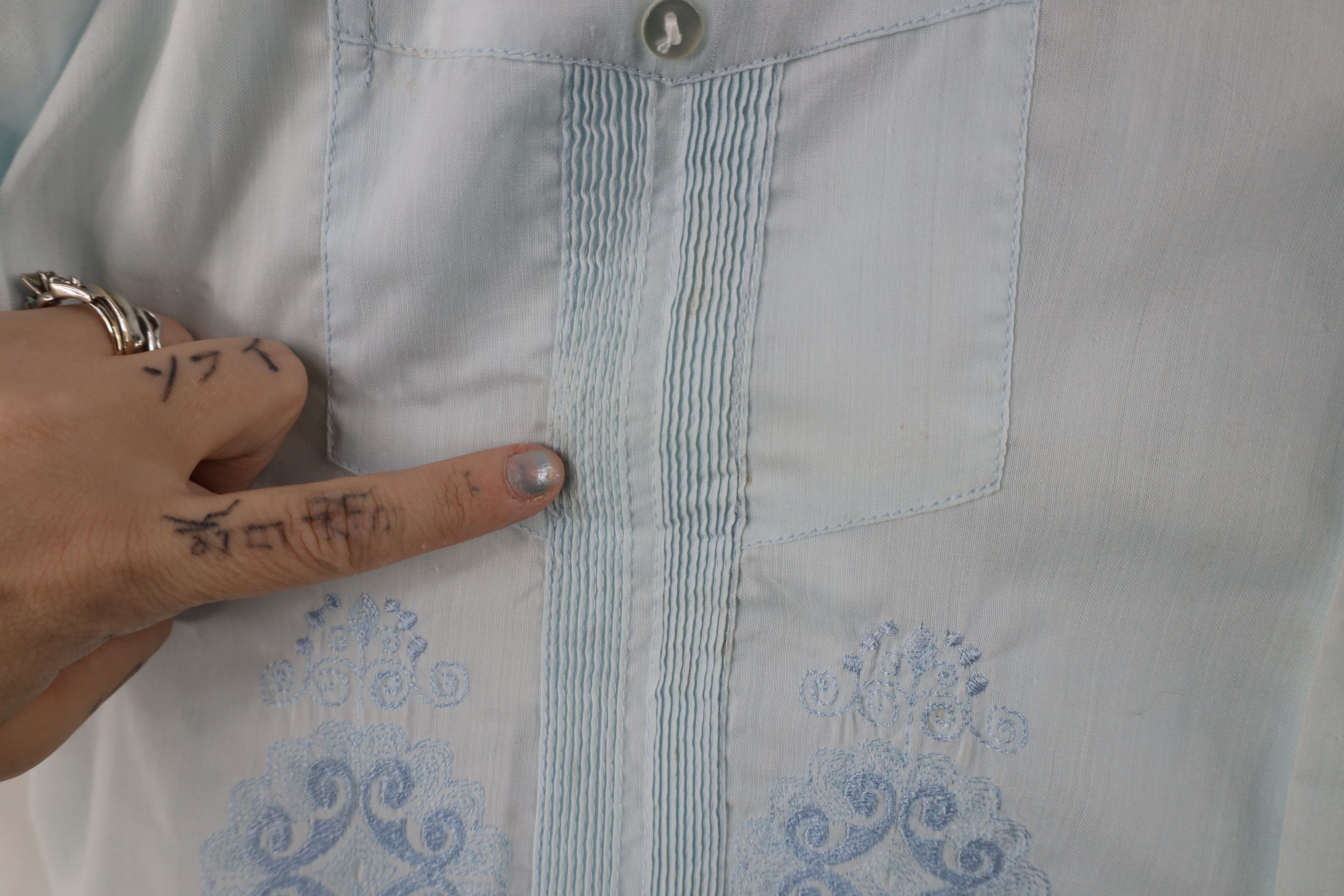 Vintage Vintage 50s 60s Guayabera Camp Collar Button Shirt Blue Size US L / EU 52-54 / 3 - 9 Thumbnail