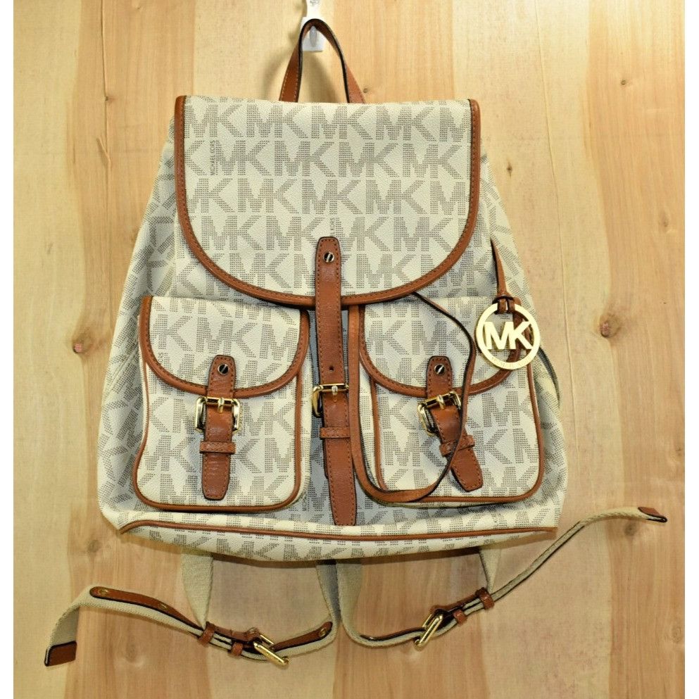 Michael Kors Michael Michael Kors Monogram Drawstrings Backpack Beige/Bro Size ONE SIZE - 1 Thumbnail