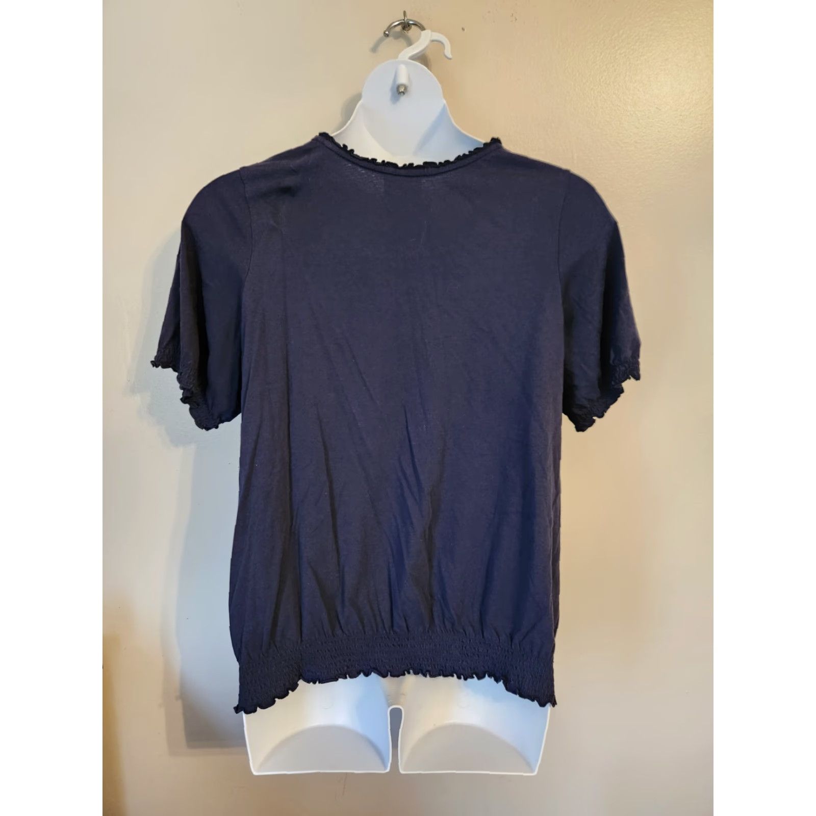 Avenue Avenue Navy Blue Embroidered Floral Smocked Trim Peasant Top Hippie Boho 18/20 Shirt Women Mens: N/A Size XXL / US 16-18 / IT 52-54 - 5 Thumbnail