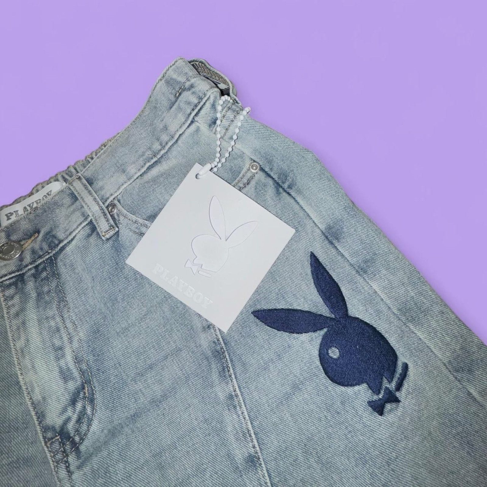 Playboy PLAYBOY SUPER FLARE BAGGY ELASTIC BACK BUNNY LOGO DENIM JEAN Size 28" / US 6 / IT 42 - 3 Thumbnail