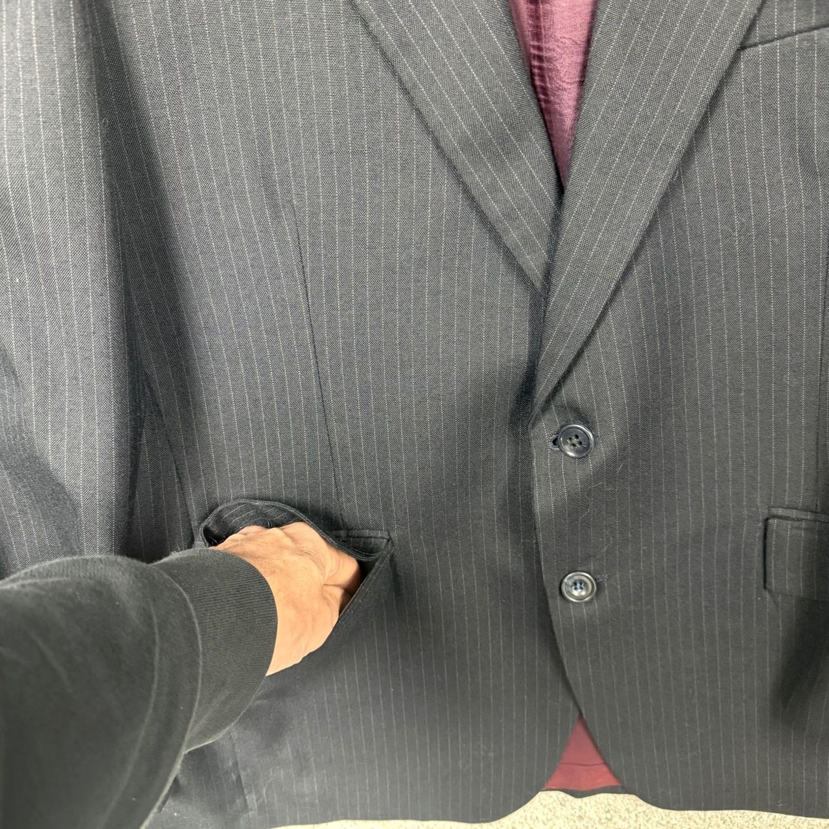 Vintage VINTAGE Sergio Valente Suit 2 Piece Black Pinstripe Blazer Vest Mens N/A Size 42R - 6 Thumbnail