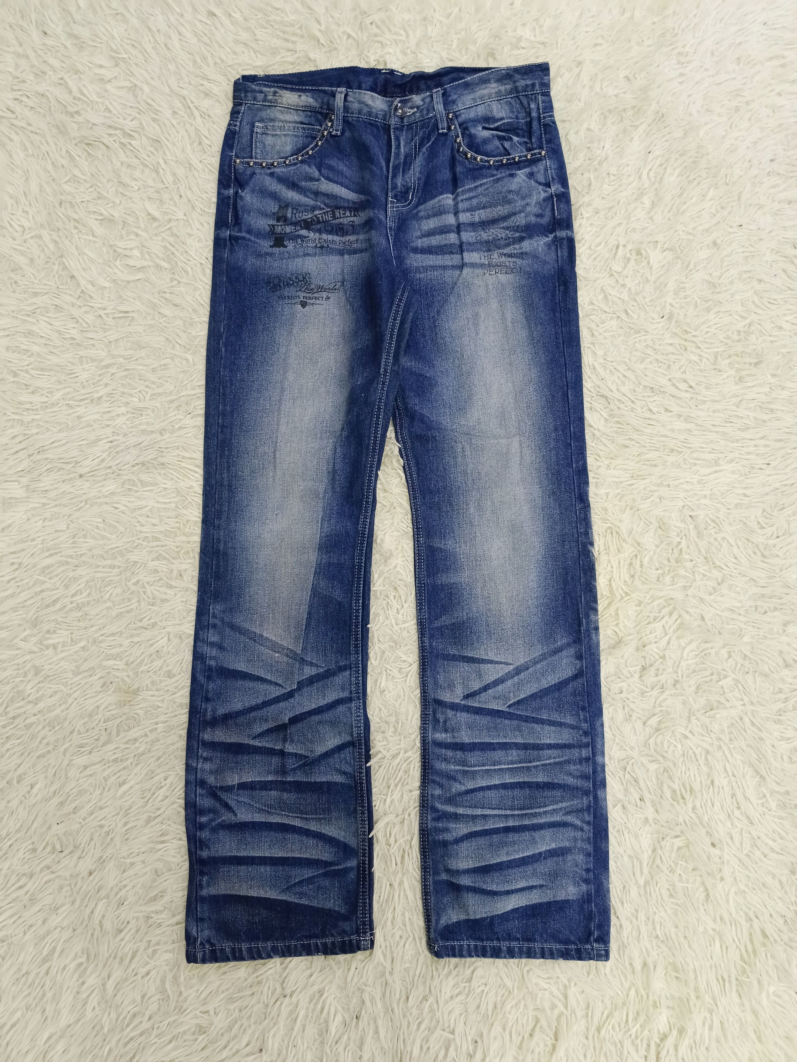 Japanese Brand WASHED BLUE STUDDED RUSS-K DENIM PANTS Size US 31 - 1 Thumbnail