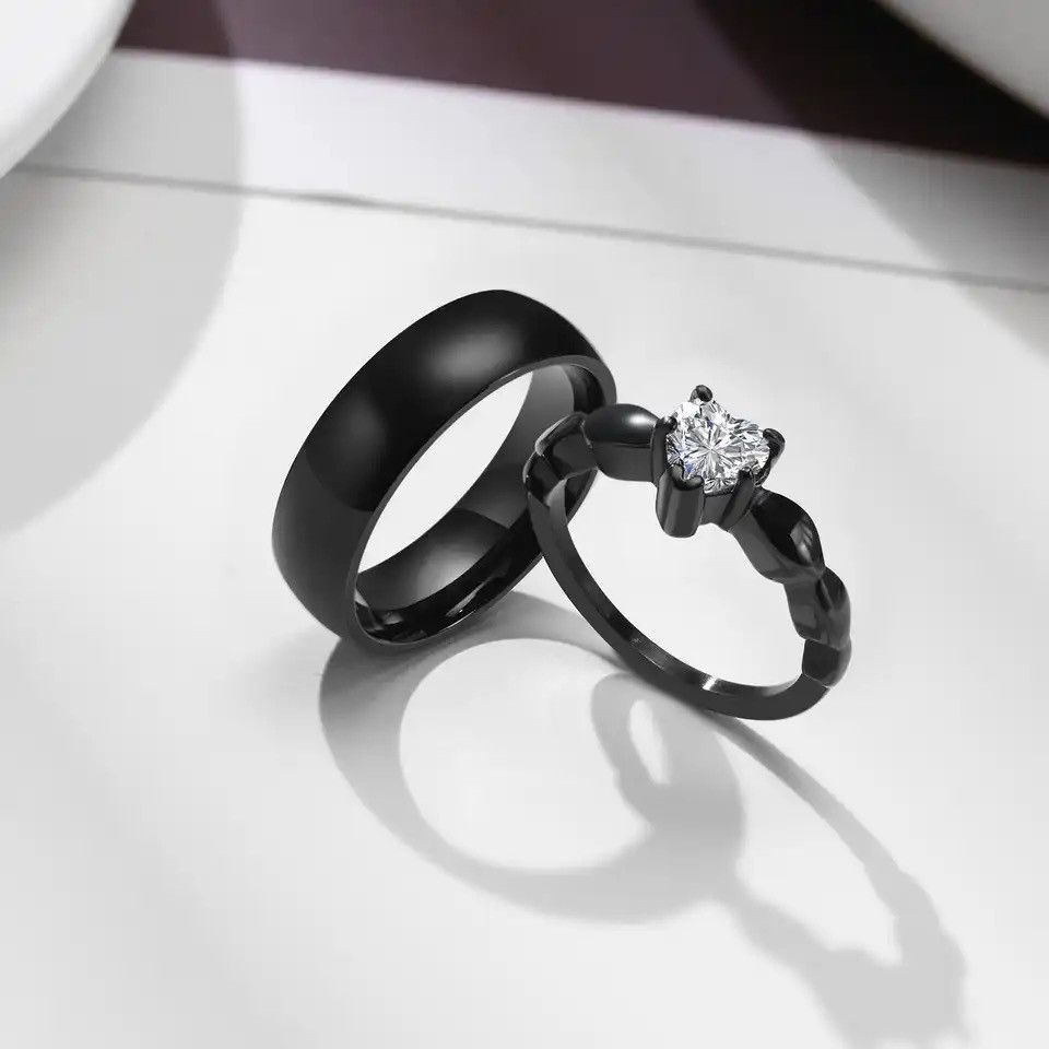 Other Romantic Heart CZ Stone Couple Wedding Rings Size ONE SIZE - 1 Thumbnail