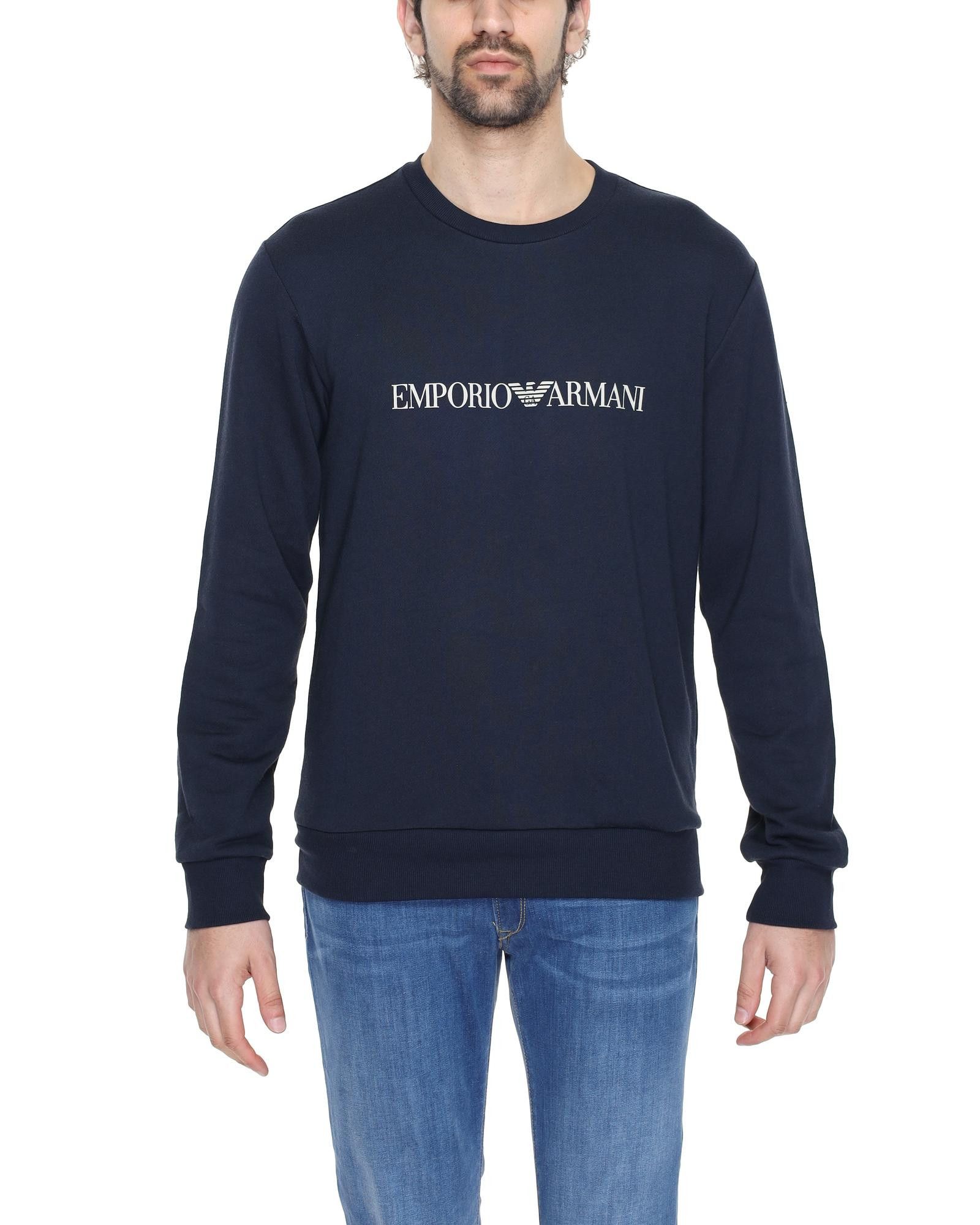 image of Emporio Armani Printed Round Neck Sweatshirt With Long Sleeves in Blue, Men's (Size Small)