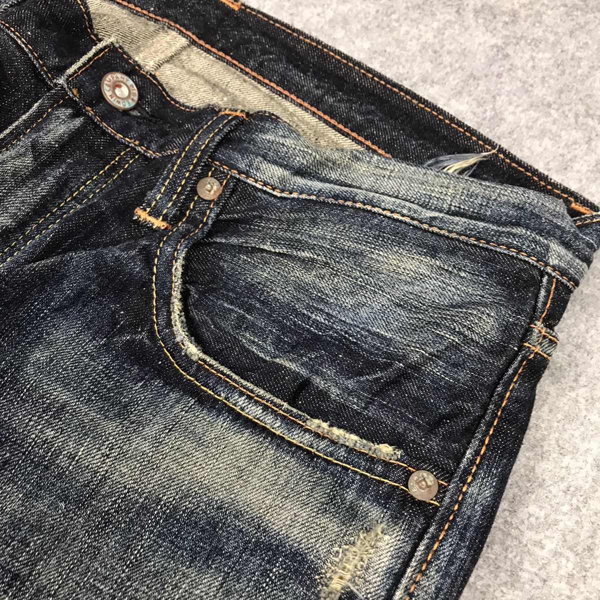 If Six Was Nine × Le Grande Bleu (L.G.B.) RIPPED DISTRESSED PATCHWORK EDWIN JAPANESE DENIM PANTS Size US 30 / EU 46 - 12 Thumbnail