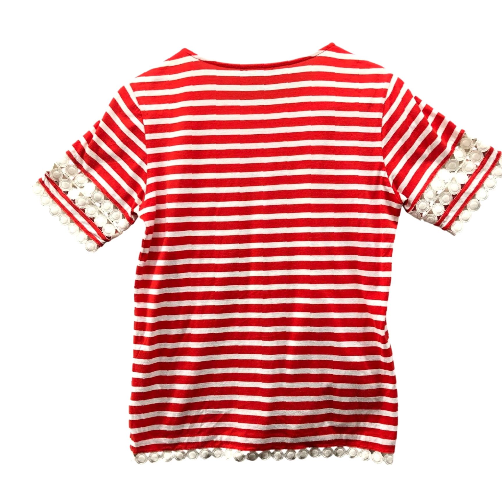 J.Crew VINTAGE J. Crew Crochet T Shirt Womens XXS Red White Striped Crewneck Scallop Hem Size XXS / US 00 / IT 34 - 2 Thumbnail