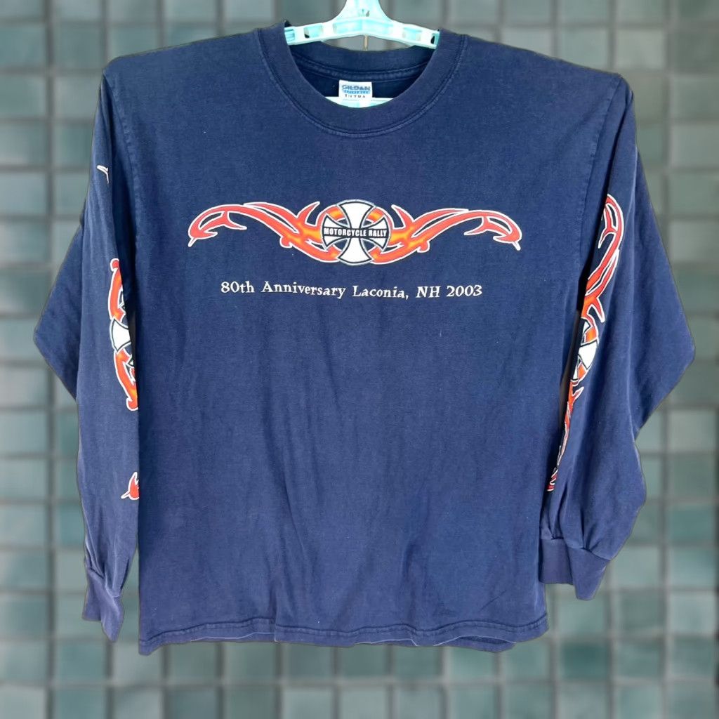 Vintage VINTAGE Rally T-Shirt Mens L Blue Long Sleeve 2003 Laconia NH Motorcycle Rally 80th Anniversary Mens L Blue Size US L / EU 52-54 / 3 - 1 Thumbnail