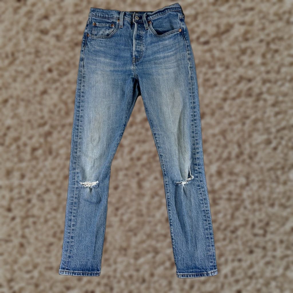 Levi's Levi's 501 Skinny Jeans Women's 27 Blue Denim Distressed Regular Fit 25x28 Retro Size 27" / US 4 / IT 40 - 1 Thumbnail