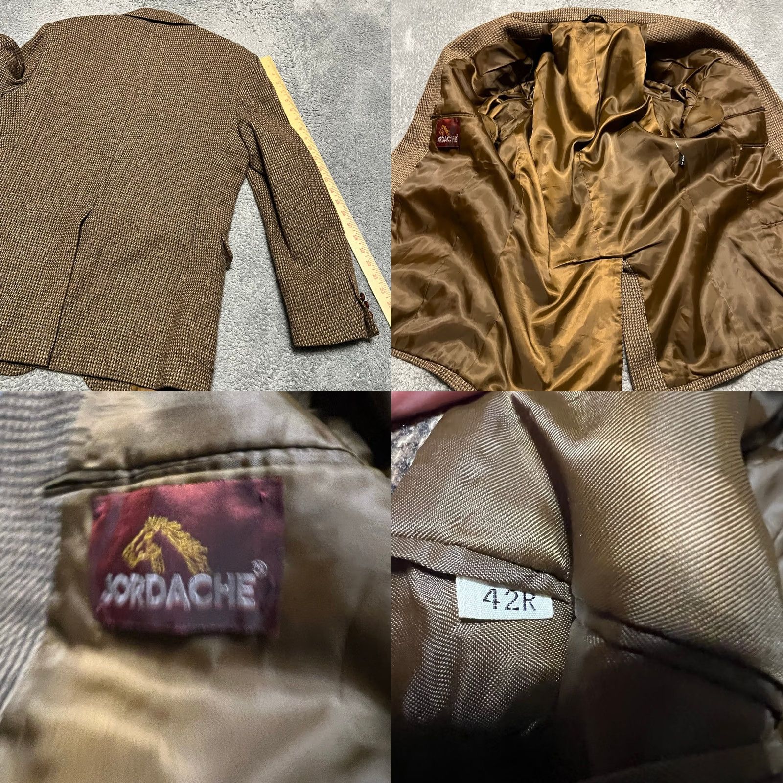 Jordache VINTAGE Jordache Blazer Coat 42R Men Wool Tweed Herringbone Sport Jacket Brown Mens Size 42R - 8 Thumbnail