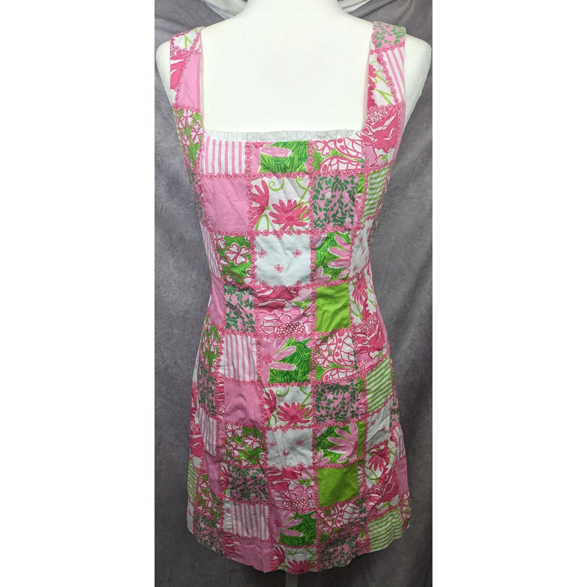 Lilly Pulitzer Lily Pulitzer Pink And Green Floral Checker Summer Dress Size M / US 6-8 / IT 42-44 - 4 Thumbnail